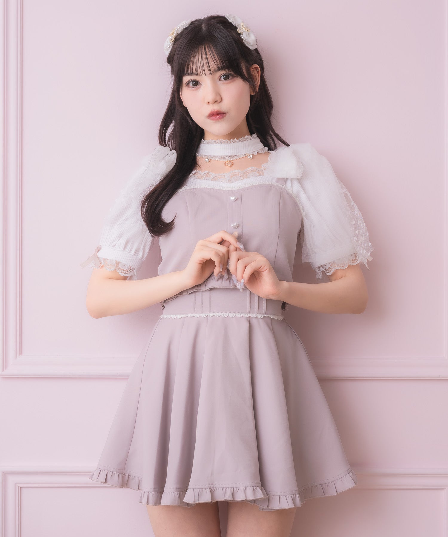 ロジータ ROJITA チュールリボンビスチェ×デコルテ開きトップスセット （ピンク） ピンク