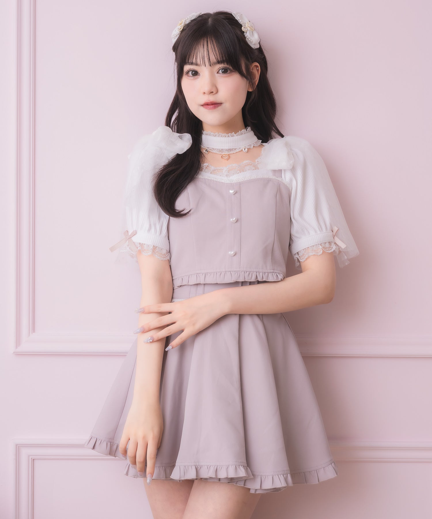 ロジータ ROJITA チュールリボンビスチェ×デコルテ開きトップスセット （ピンク） ピンク