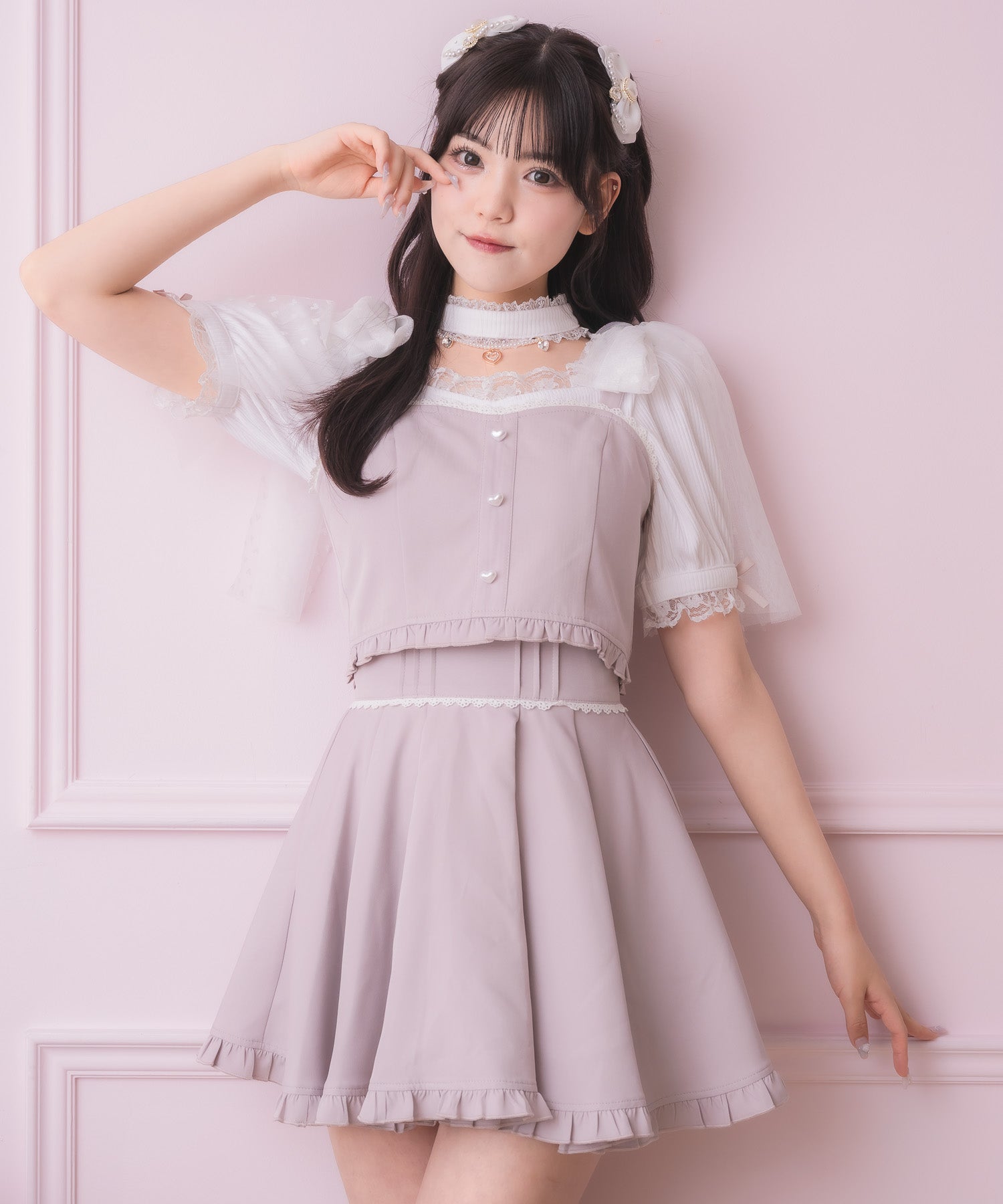 ロジータ ROJITA チュールリボンビスチェ×デコルテ開きトップスセット （ピンク） ピンク