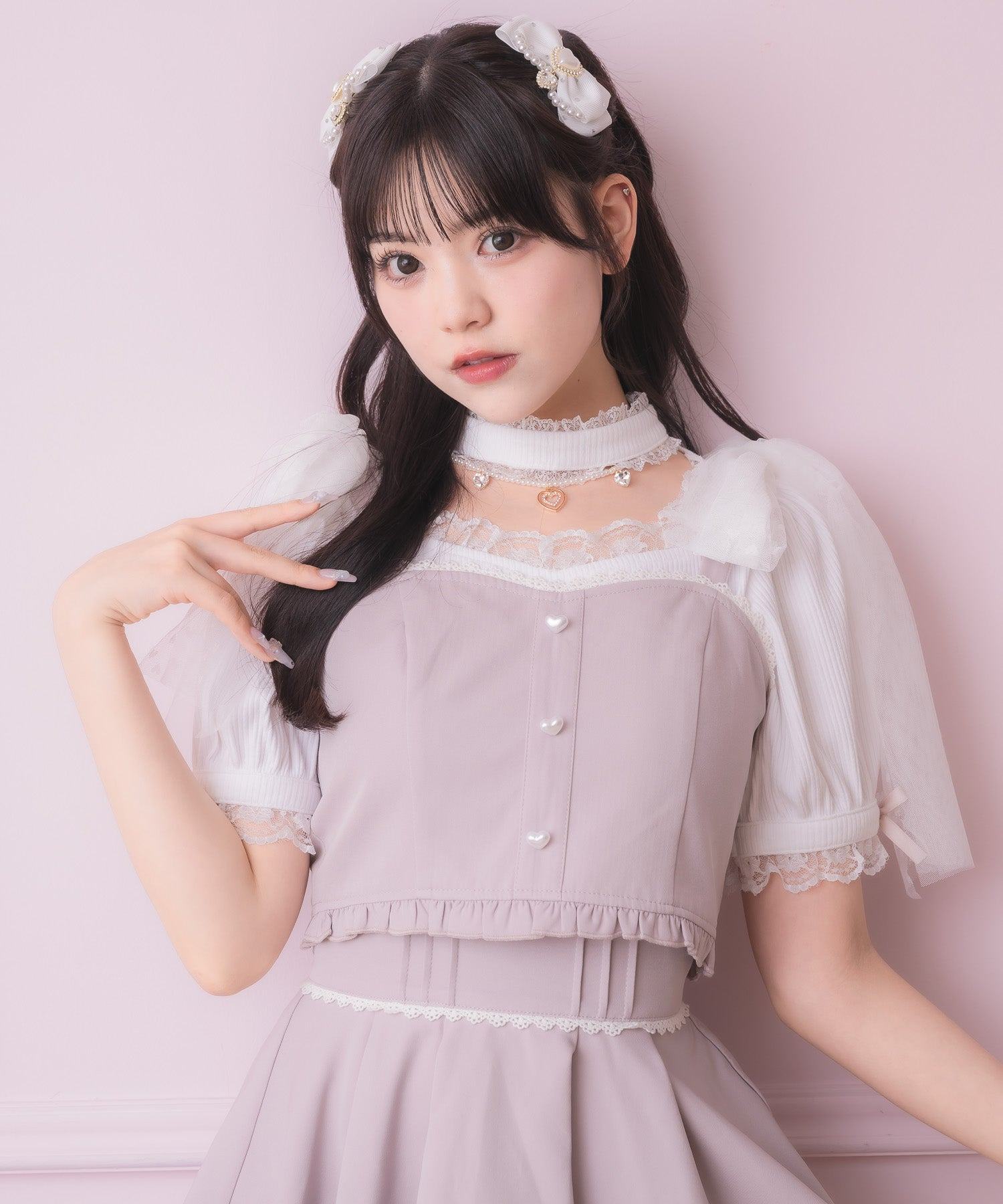 ロジータ ROJITA チュールリボンビスチェ×デコルテ開きトップスセット （ピンク） ピンク