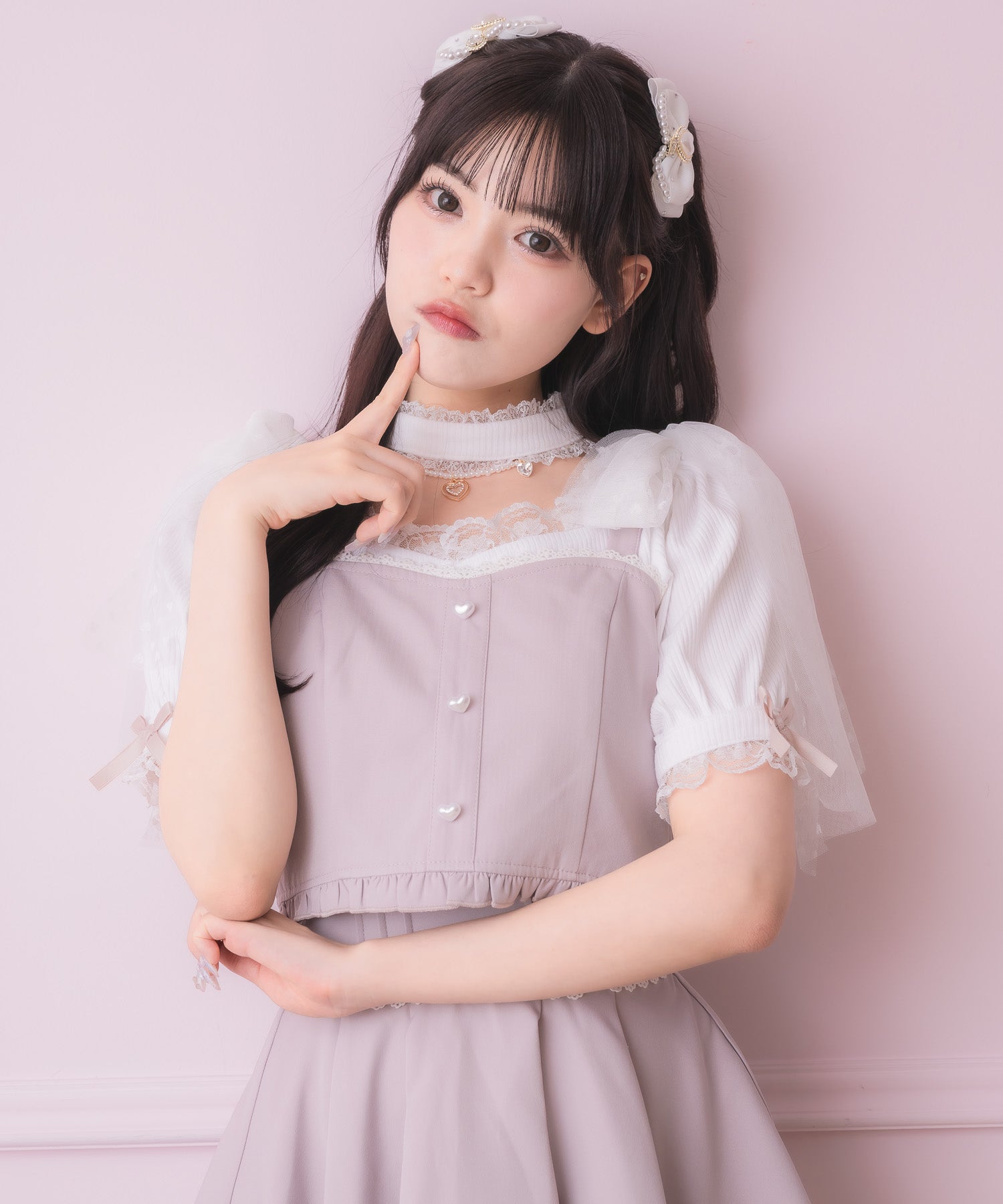 ロジータ ROJITA チュールリボンビスチェ×デコルテ開きトップスセット （ピンク） ピンク