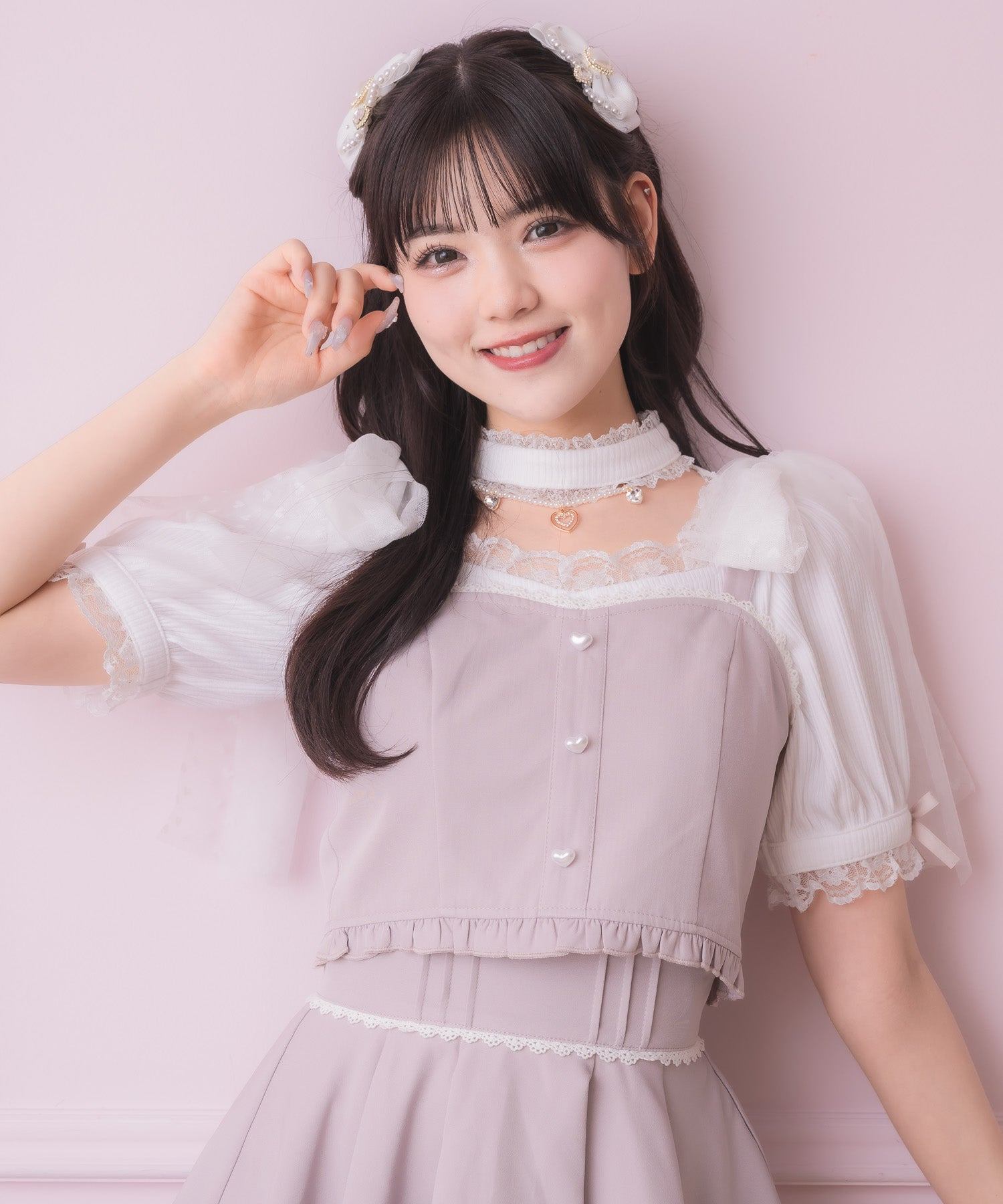 ロジータ ROJITA チュールリボンビスチェ×デコルテ開きトップスセット （ピンク） ピンク