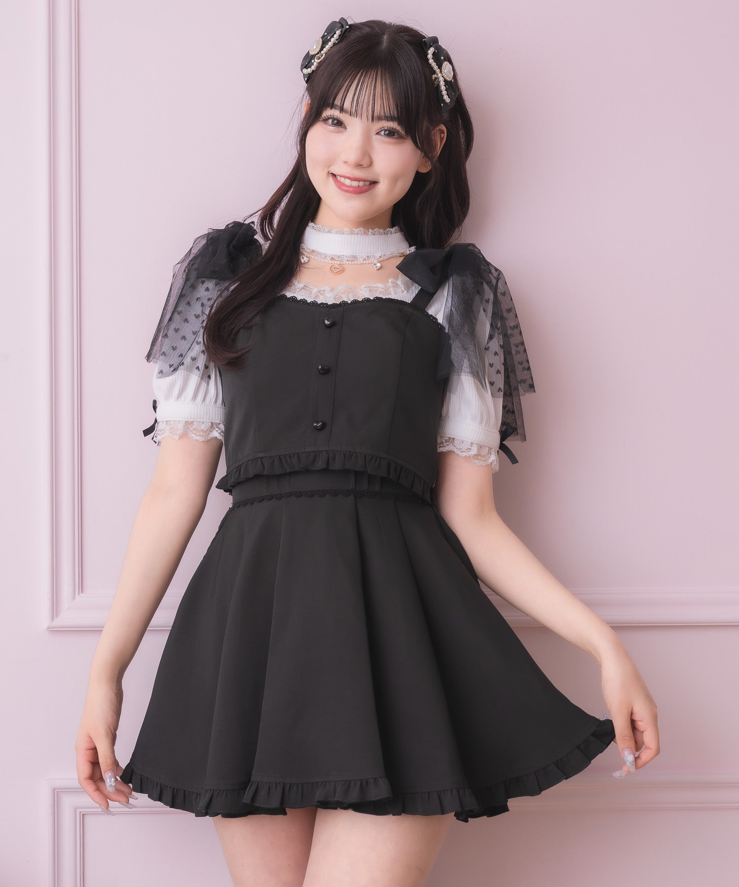 ロジータ ROJITA チュールリボンビスチェ×デコルテ開きトップスセット （ブラック） ブラック