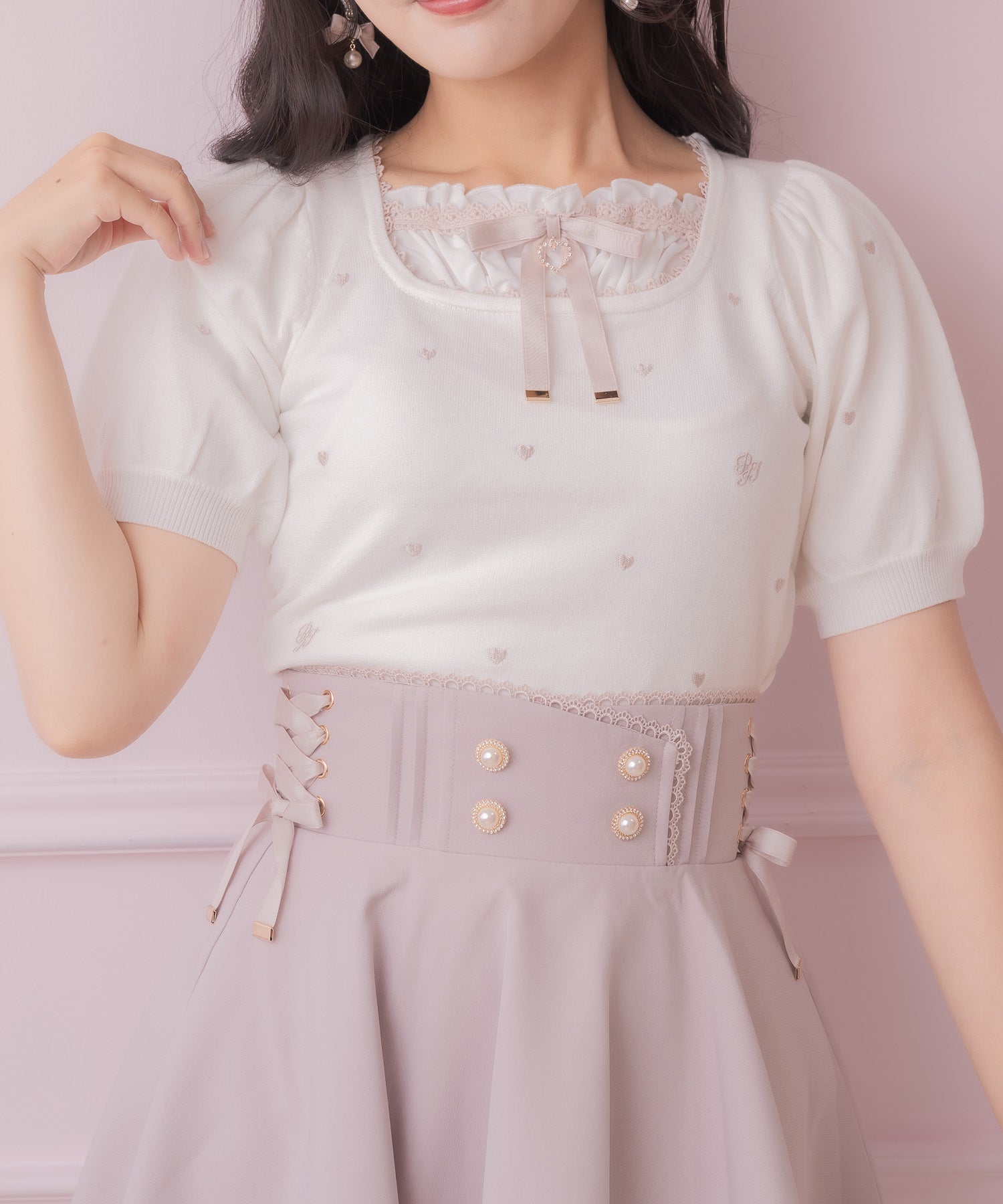 ロジータ ROJITA ハート刺繍レイヤード風ニットトップス （ホワイト） ホワイト