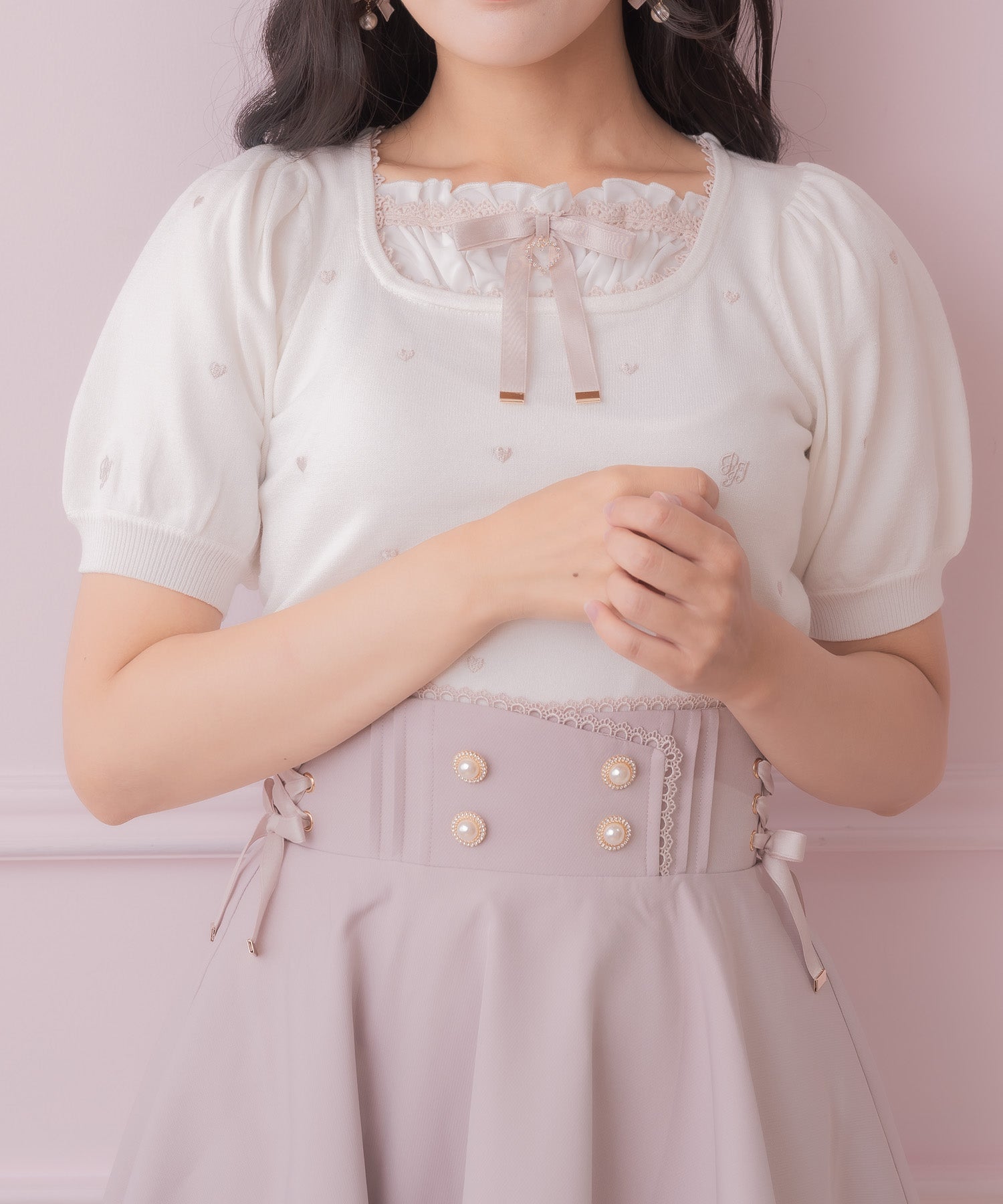 ロジータ ROJITA ハート刺繍レイヤード風ニットトップス （ホワイト） ホワイト