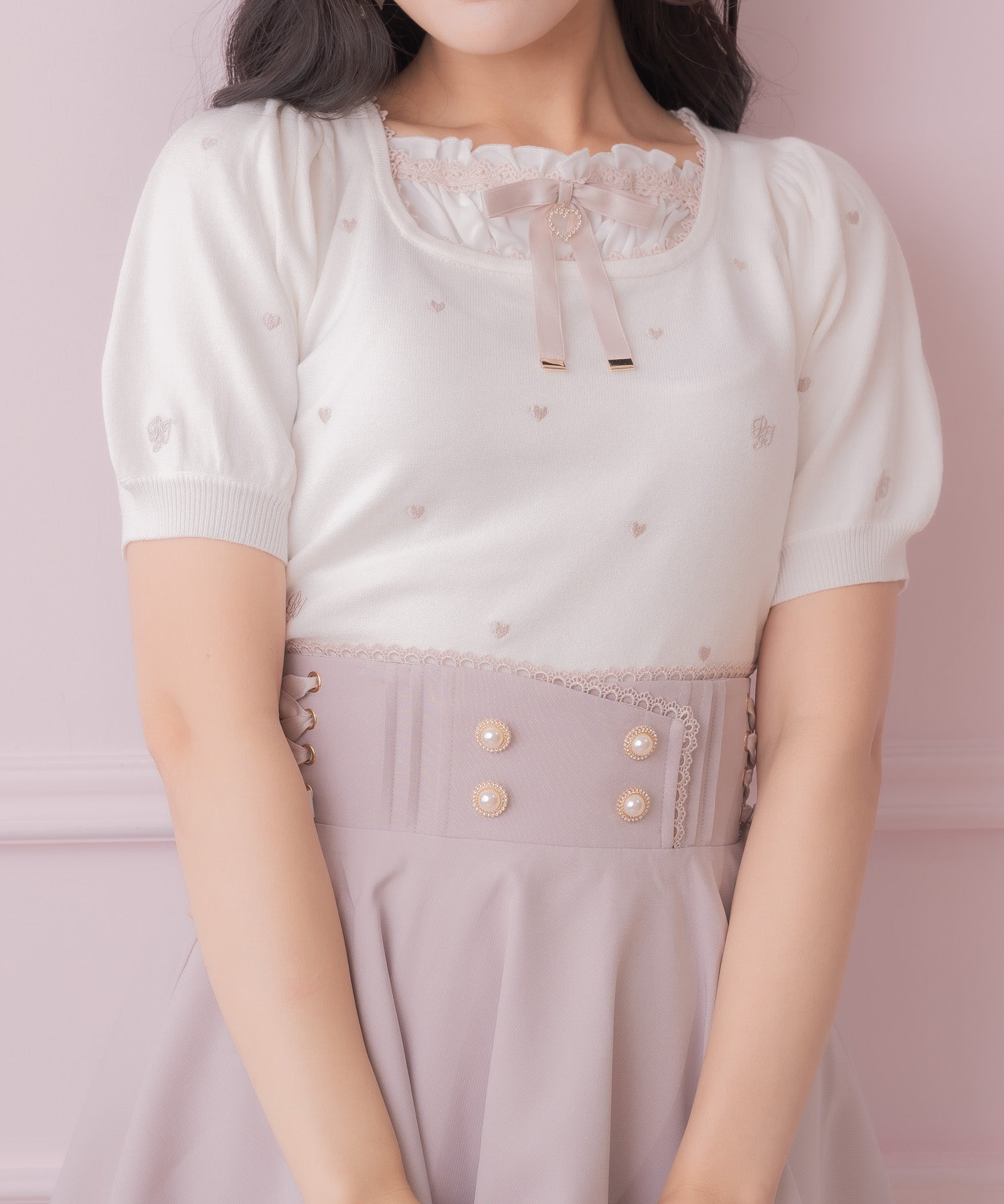 ロジータ ROJITA ハート刺繍レイヤード風ニットトップス （ホワイト） ホワイト