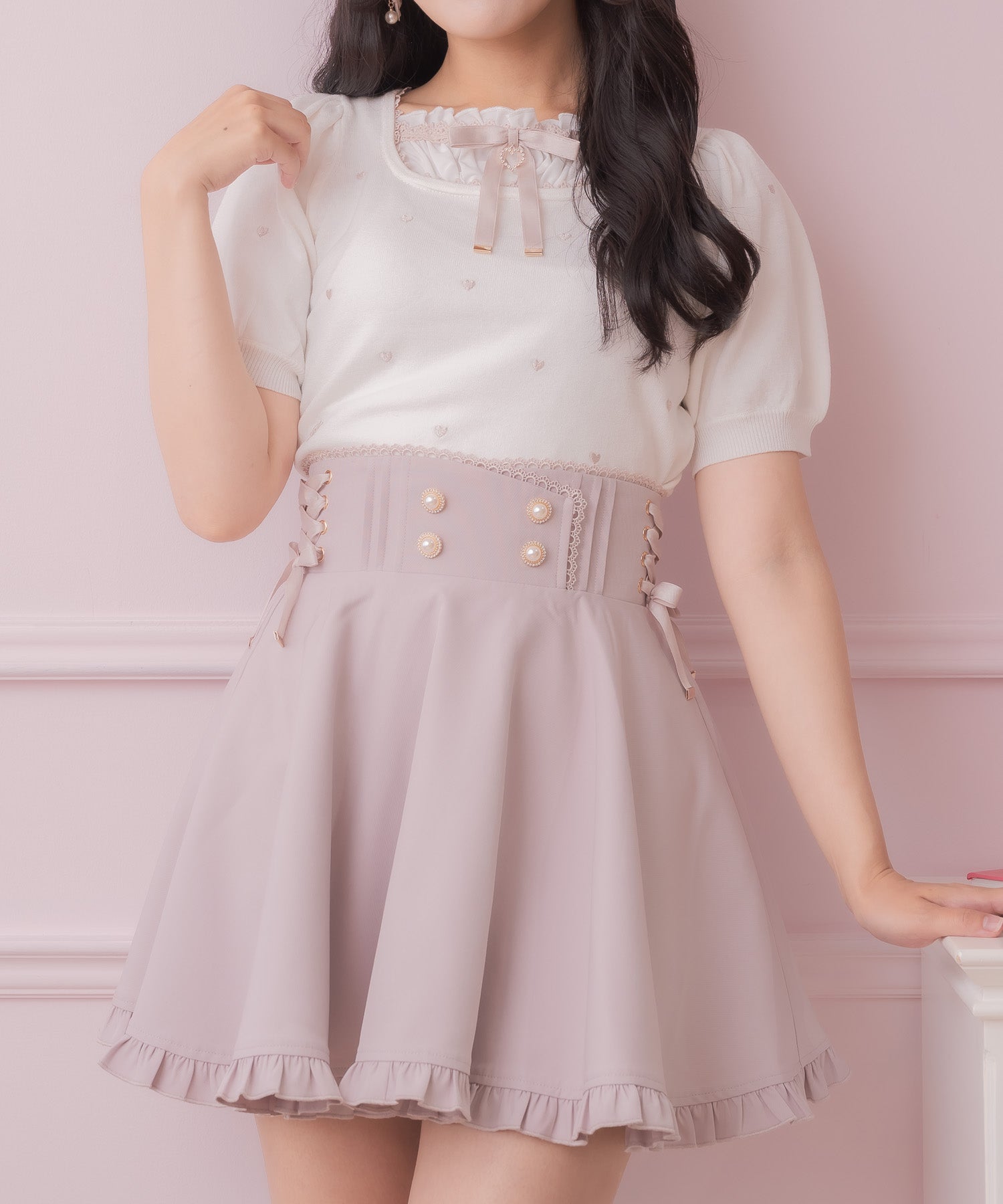 ロジータ ROJITA ハート刺繍レイヤード風ニットトップス （ホワイト） ホワイト