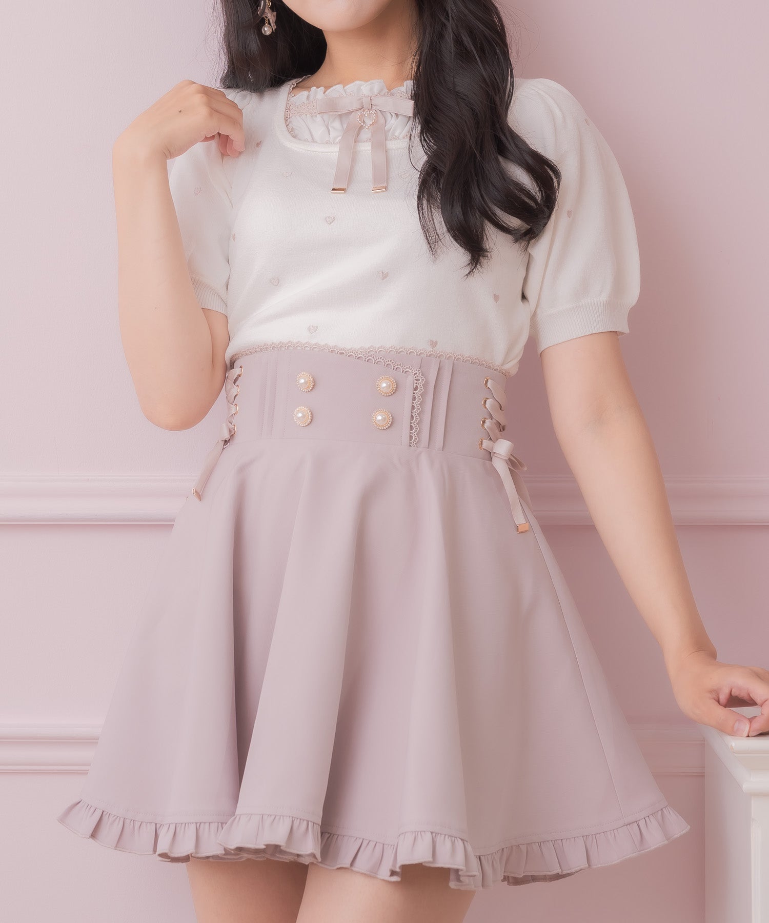 ロジータ ROJITA ハート刺繍レイヤード風ニットトップス （ホワイト） ホワイト