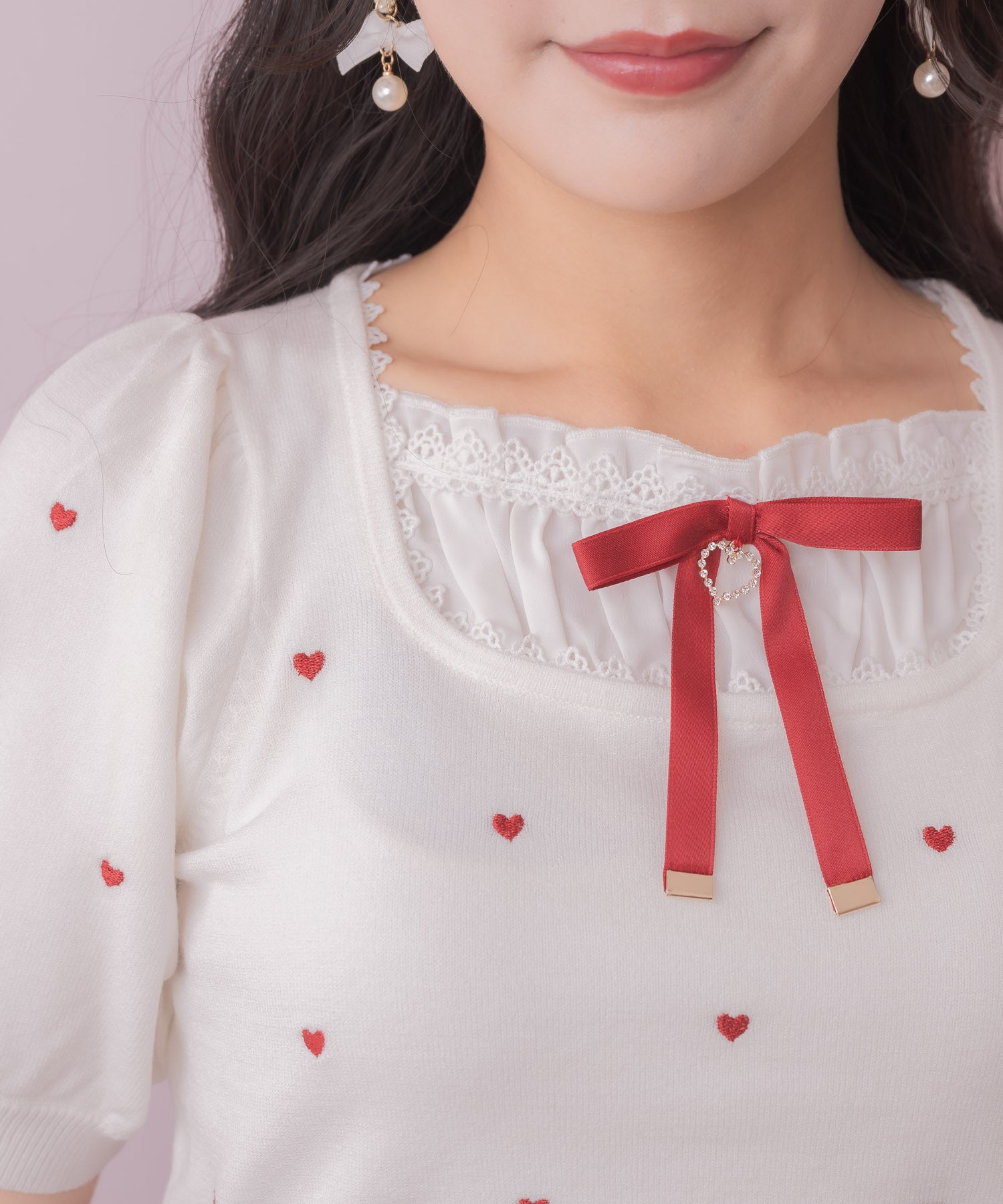ロジータ ROJITA ハート刺繍レイヤード風ニットトップス （ホワイト） ホワイト
