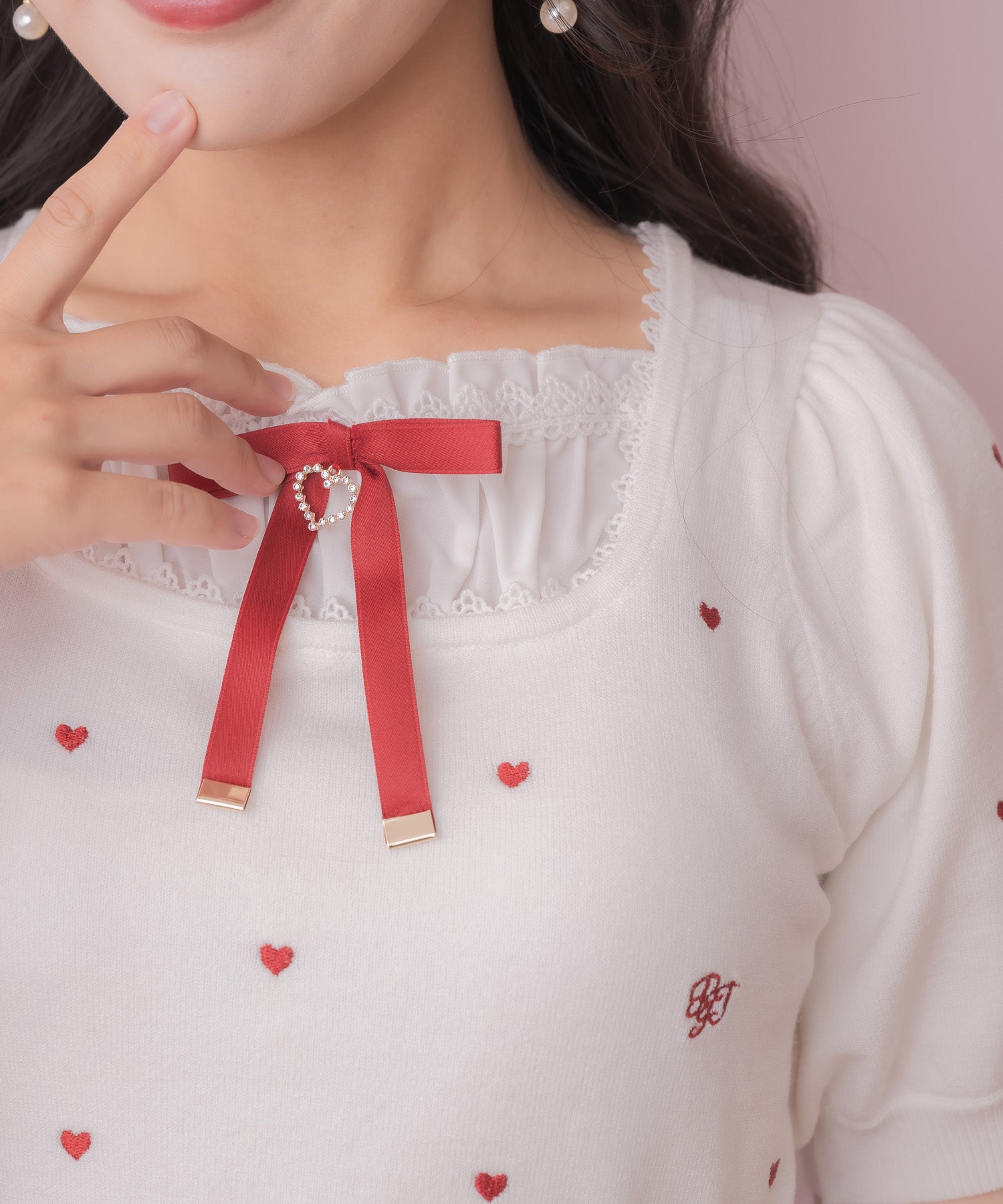 ロジータ ROJITA ハート刺繍レイヤード風ニットトップス （ホワイト） ホワイト