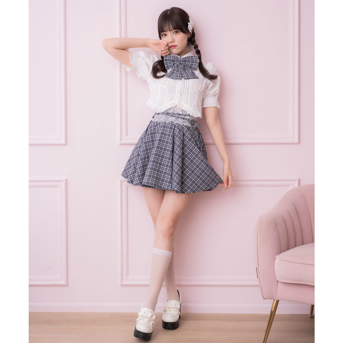 ロジータ ROJITA シャーリングショルダーフリルヘムブラウス （ブルー） ブルー