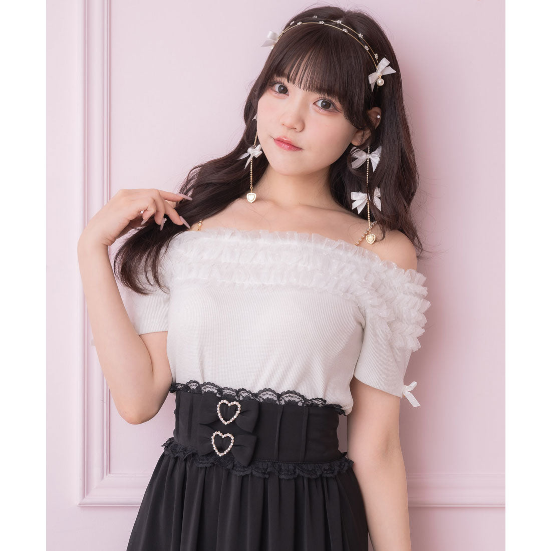 ロジータ ROJITA チュールオフショルテレコリブトップス （ホワイト） ホワイト