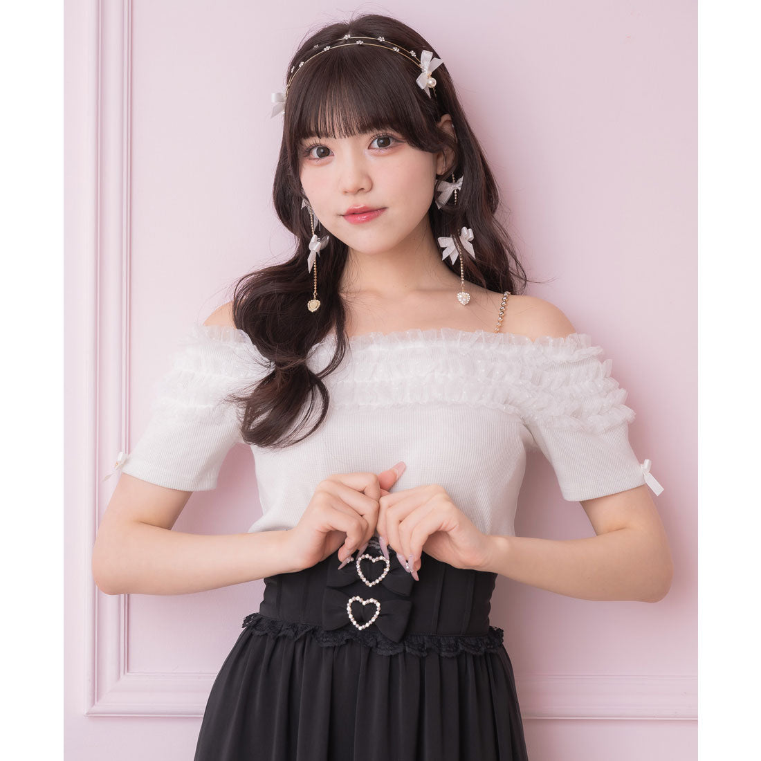 ロジータ ROJITA チュールオフショルテレコリブトップス （ホワイト） ホワイト