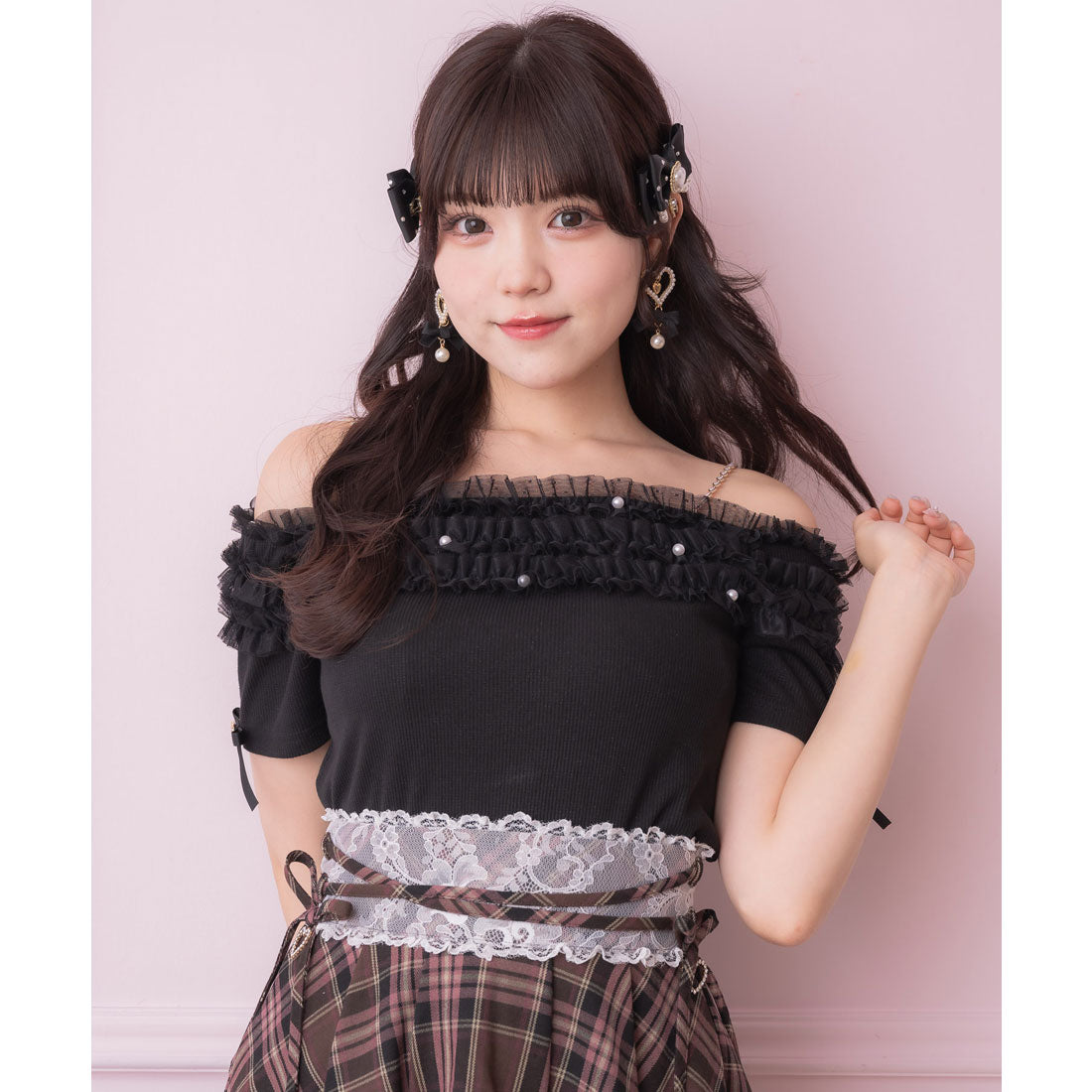 ロジータ ROJITA チュールオフショルテレコリブトップス （ブラック） ブラック