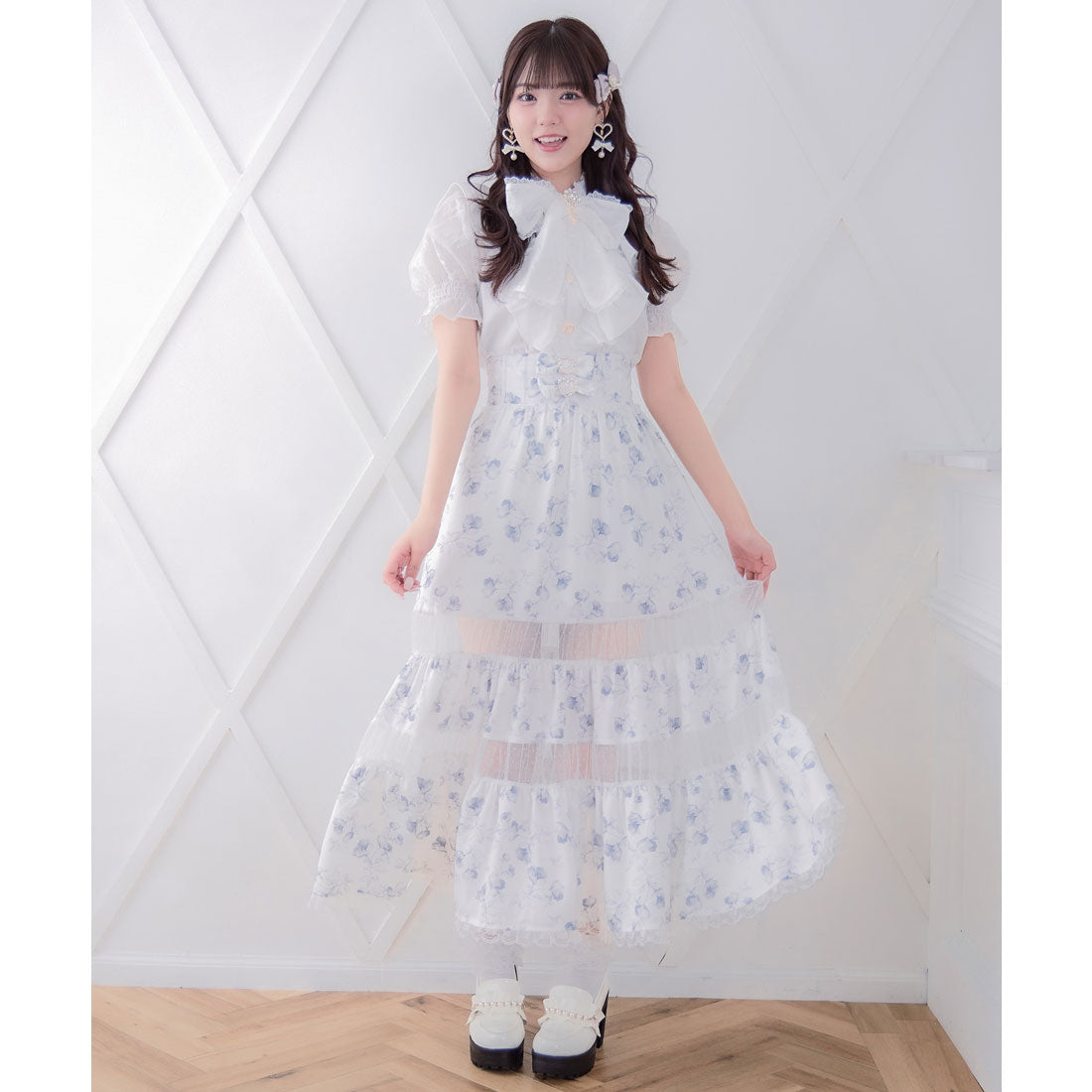 ロジータ ROJITA シアー切り替えロングスカート （ホワイト） ホワイト