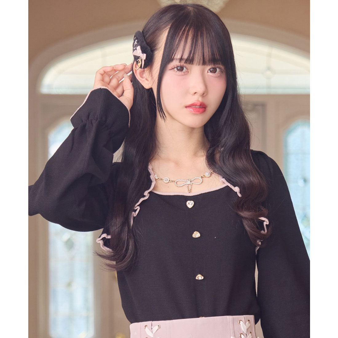 ロジータ ROJITA リボンチェーン付きボレロドッキングニット （ブラック） ブラック