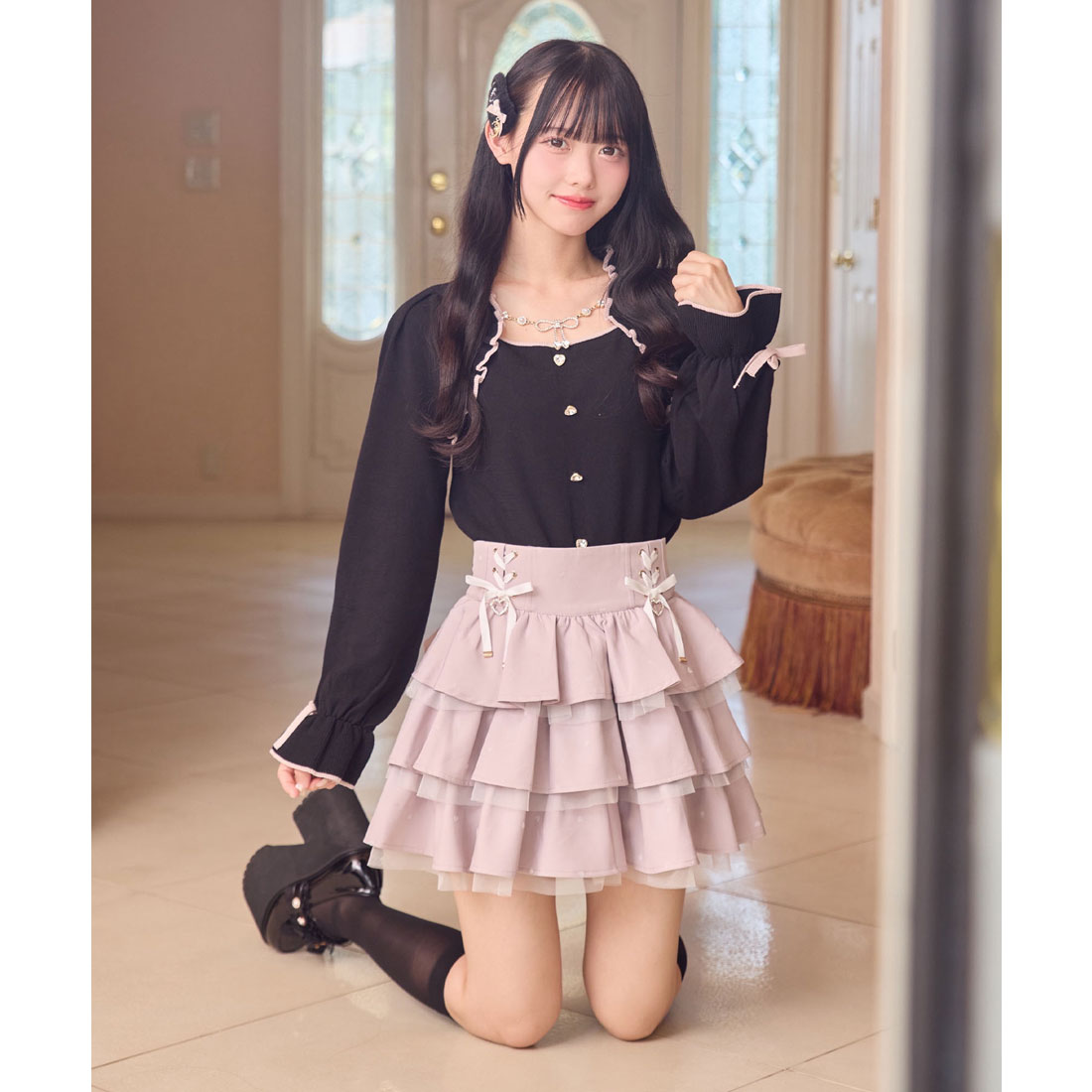 ロジータ ROJITA ハートフロッキーティアードスカート （ピンク） ピンク