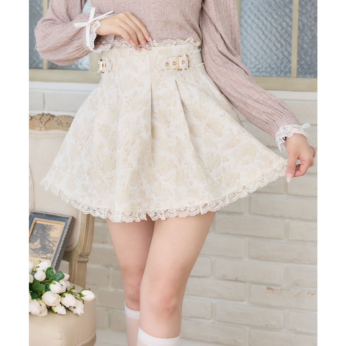 ロジータ ROJITA 花柄ジャガードミニスカパン （ベージュ） ベージュ
