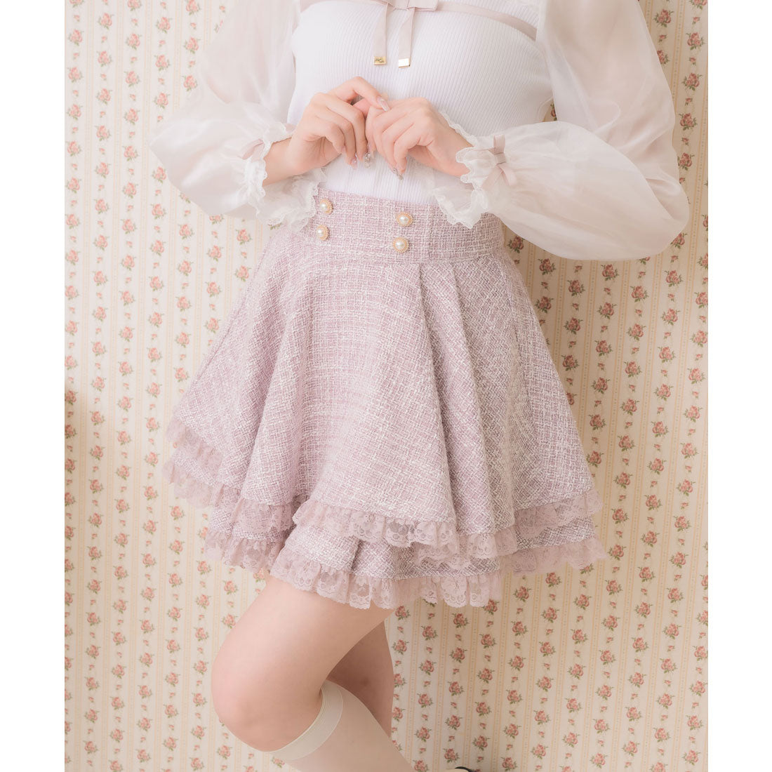 ロジータ ROJITA ダブルフレア裾レーススカート （ピンク） ピンク