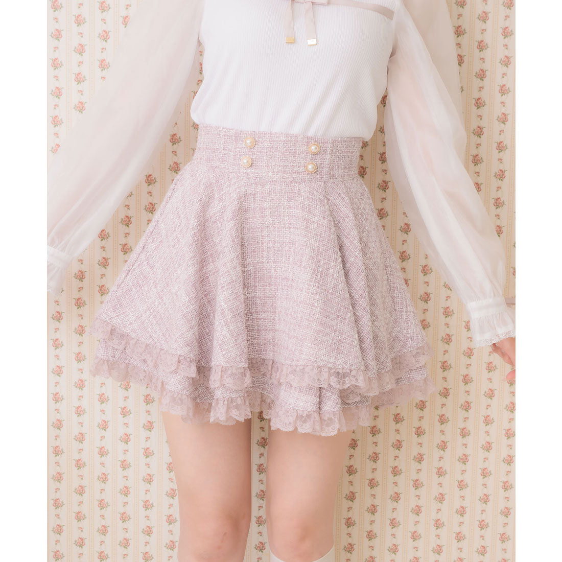 ロジータ ROJITA ダブルフレア裾レーススカート （ピンク） ピンク