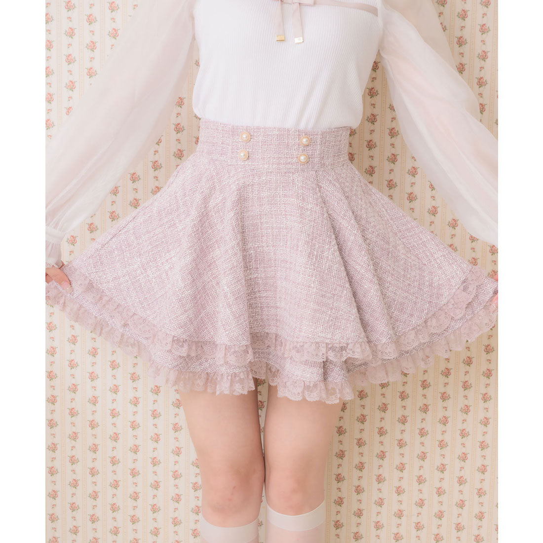 ロジータ ROJITA ダブルフレア裾レーススカート （ピンク） ピンク