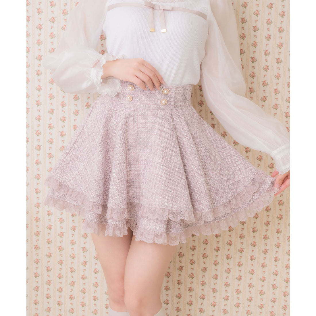 ロジータ ROJITA ダブルフレア裾レーススカート （ピンク） ピンク