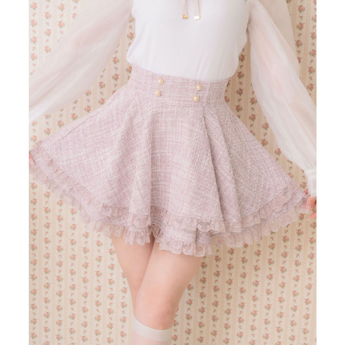 ロジータ ROJITA ダブルフレア裾レーススカート （ピンク） ピンク