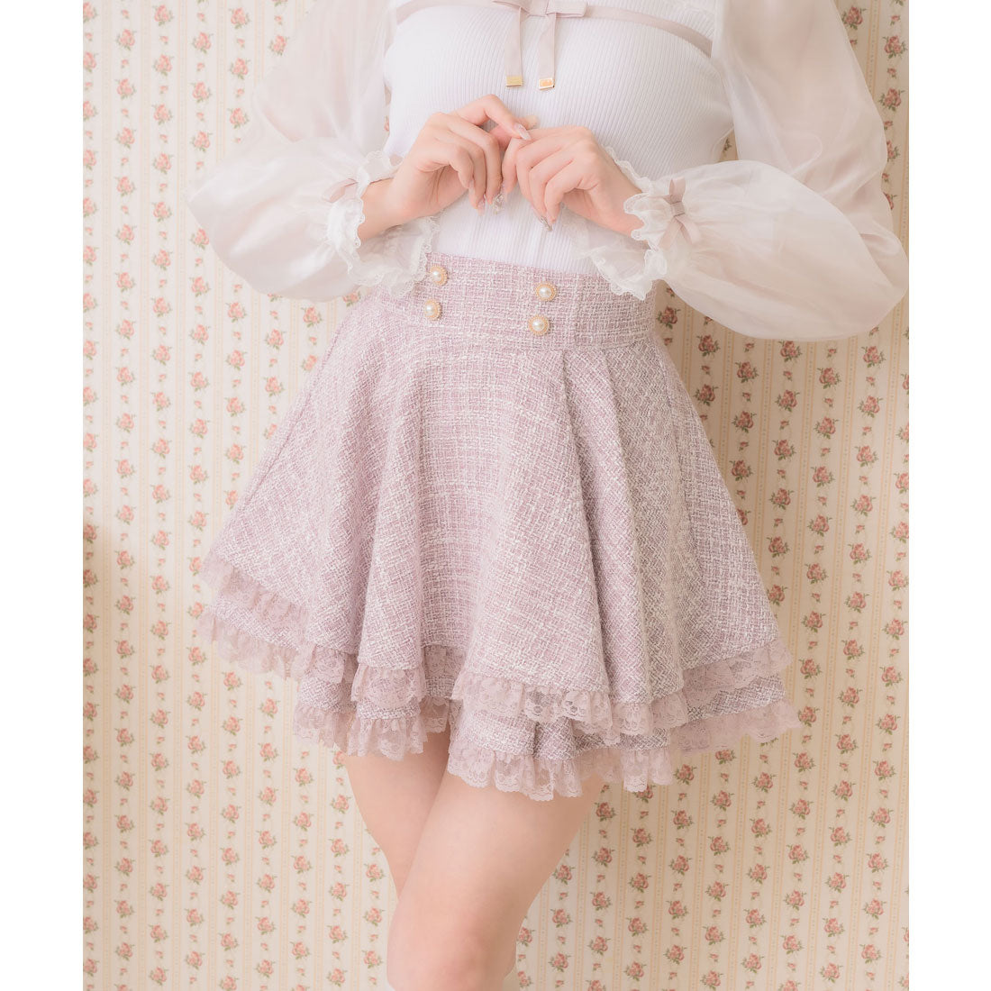 ロジータ ROJITA ダブルフレア裾レーススカート （ピンク） ピンク