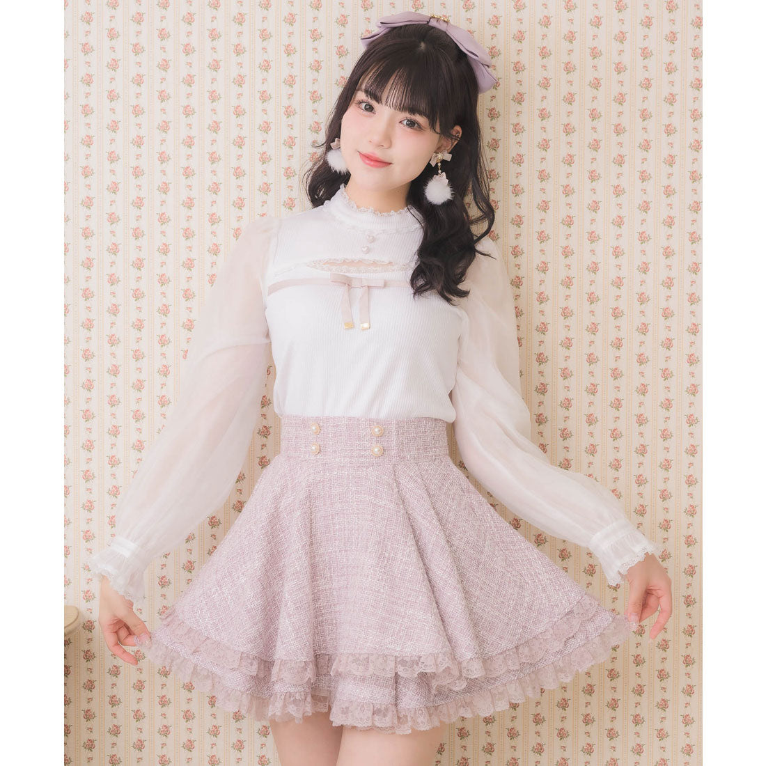 ロジータ ROJITA ダブルフレア裾レーススカート （ピンク） ピンク