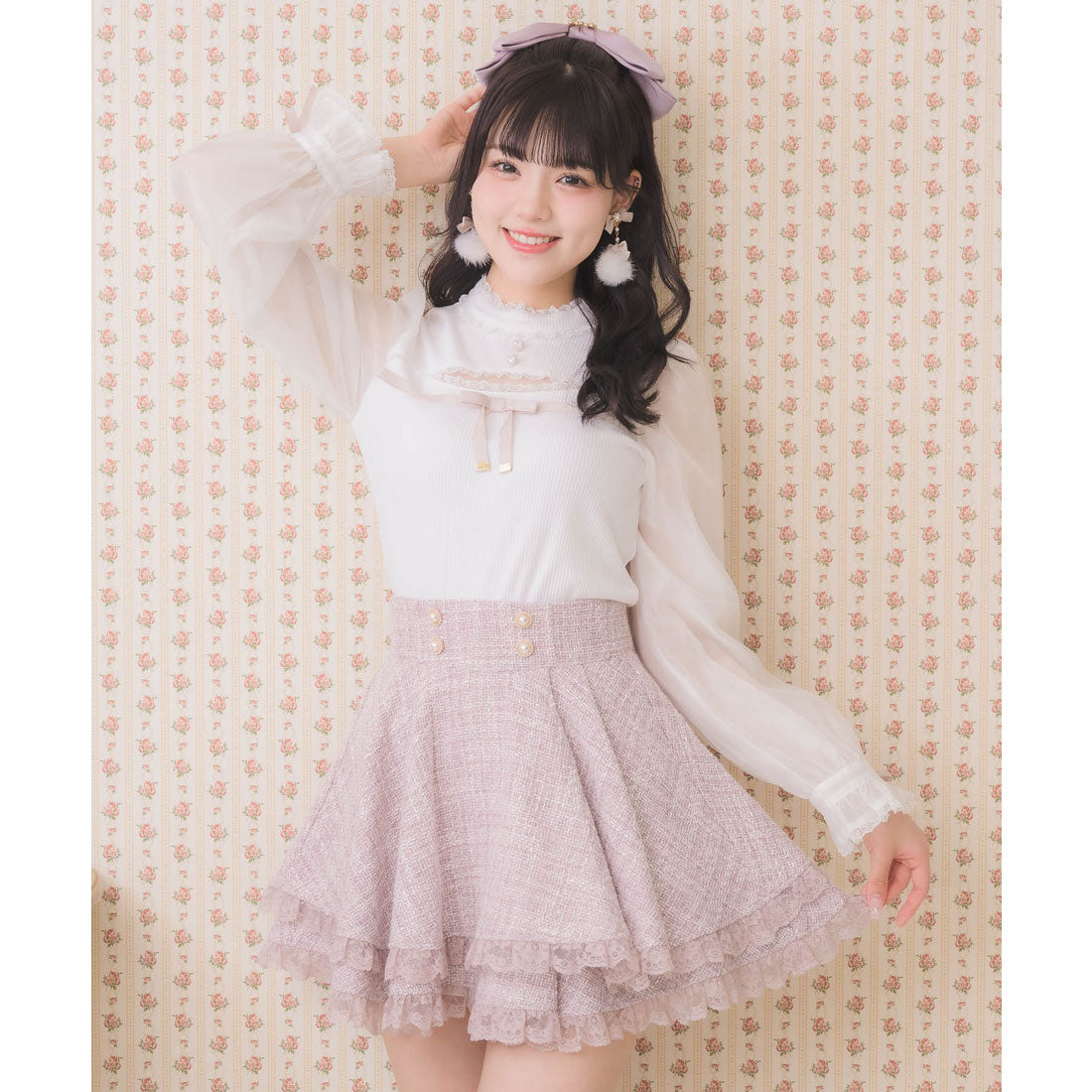 ロジータ ROJITA ダブルフレア裾レーススカート （ピンク） ピンク