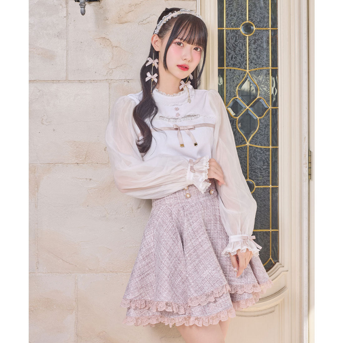 ロジータ ROJITA ダブルフレア裾レーススカート （ピンク） ピンク