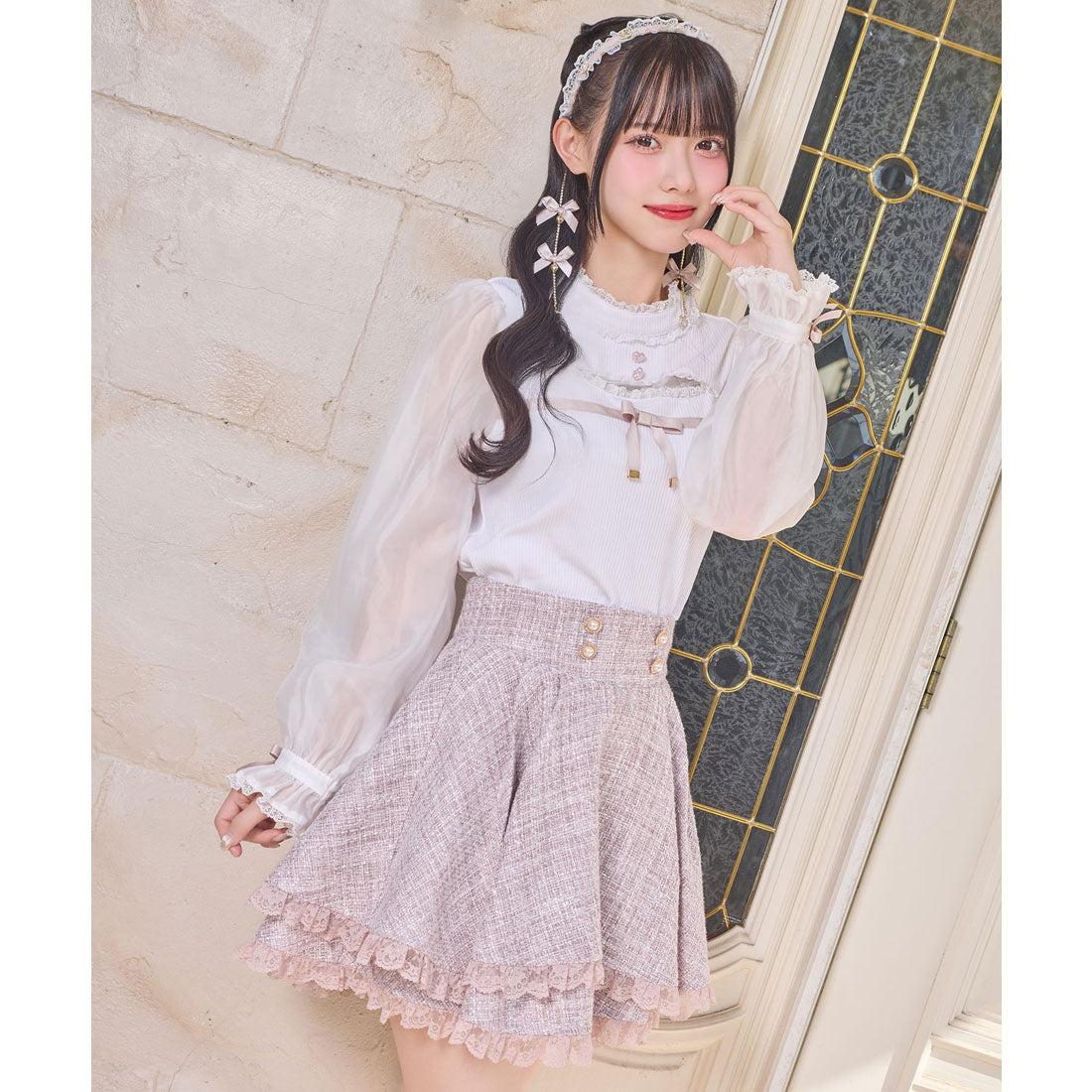 ロジータ ROJITA ダブルフレア裾レーススカート （ピンク） ピンク