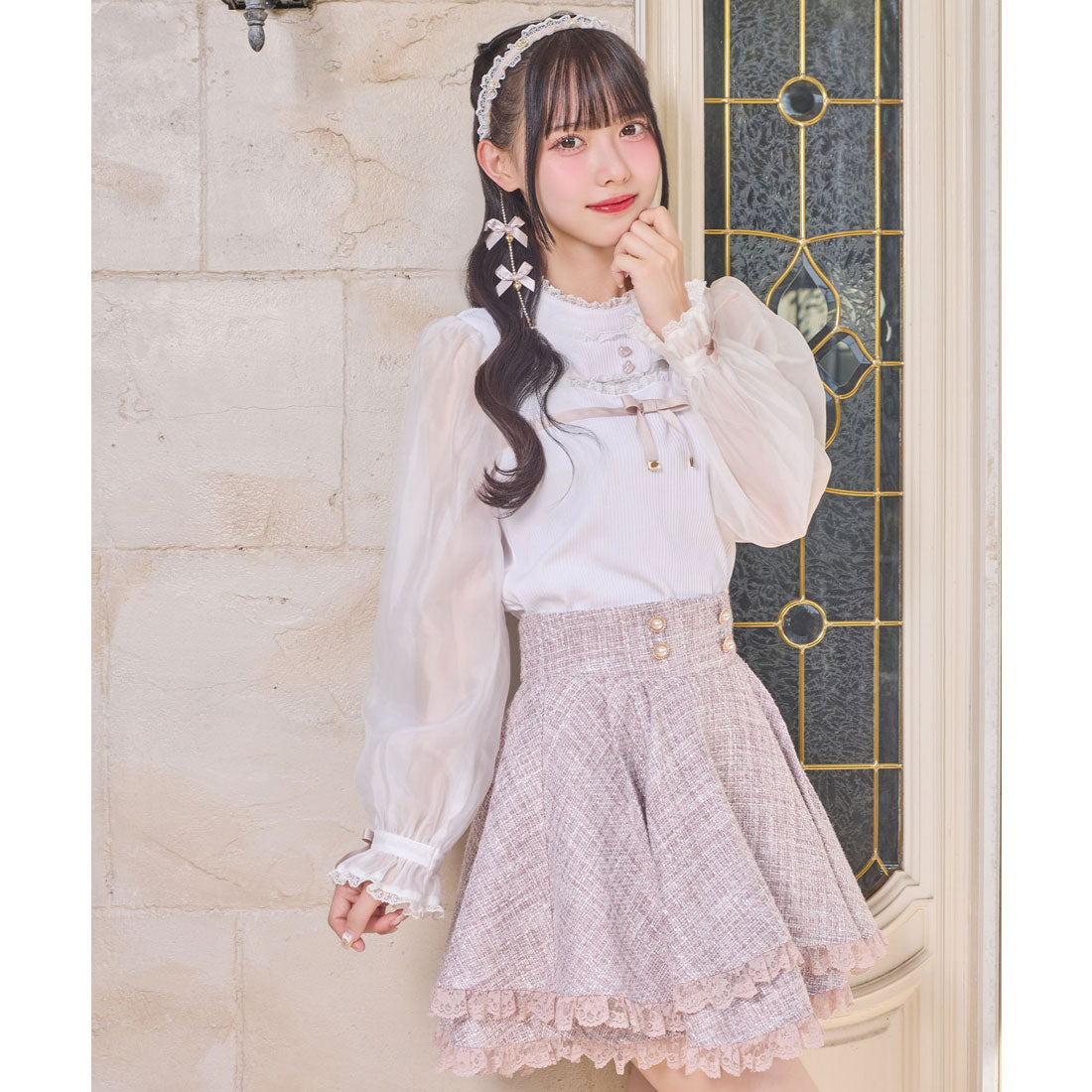 ロジータ ROJITA ダブルフレア裾レーススカート （ピンク） ピンク