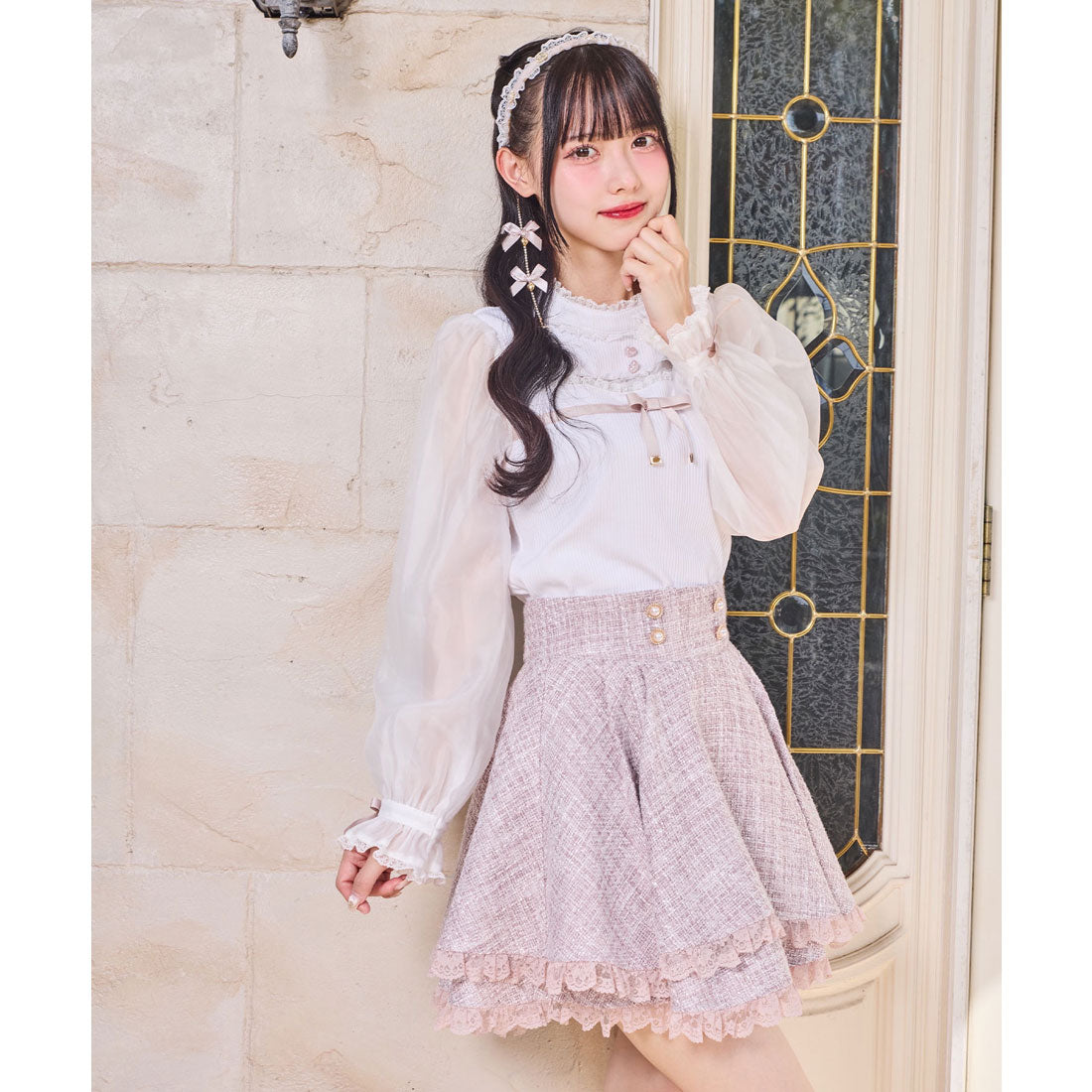 ロジータ ROJITA ダブルフレア裾レーススカート （ピンク） ピンク