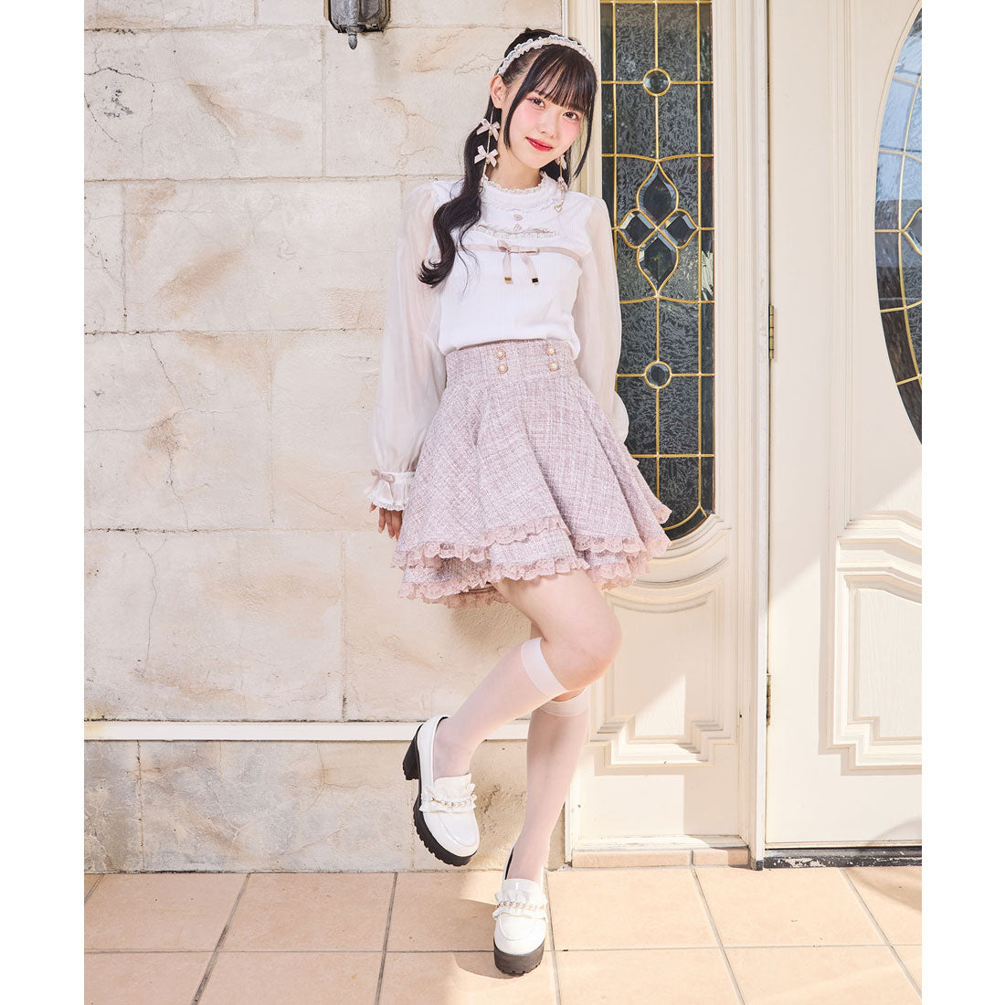 ロジータ ROJITA ダブルフレア裾レーススカート （ピンク） ピンク