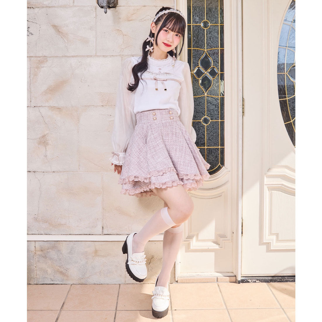 ロジータ ROJITA ダブルフレア裾レーススカート （ピンク） ピンク