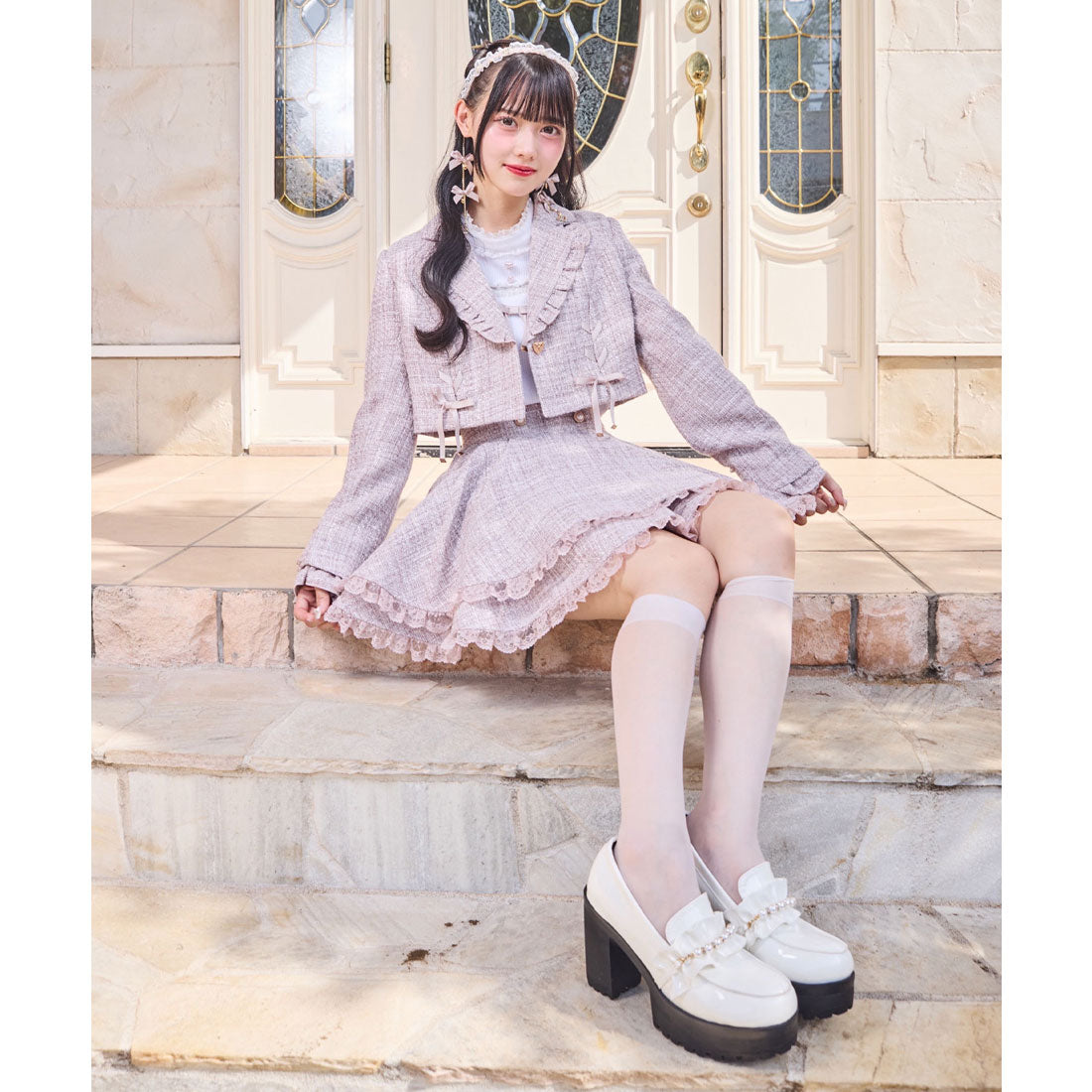 ロジータ ROJITA ダブルフレア裾レーススカート （ピンク） ピンク