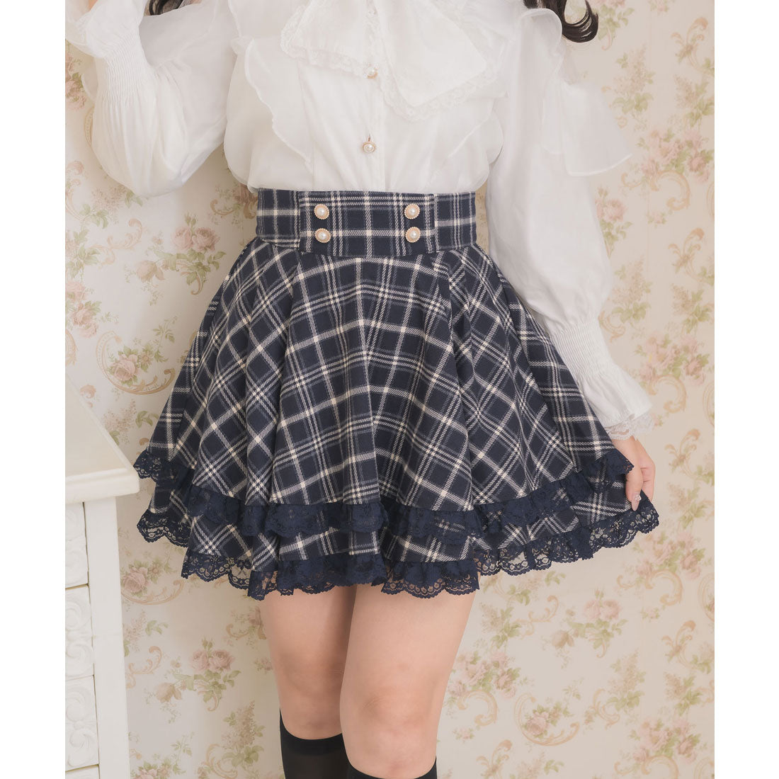 ロジータ ROJITA ダブルフレア裾レーススカート （ネイビー） ネイビー