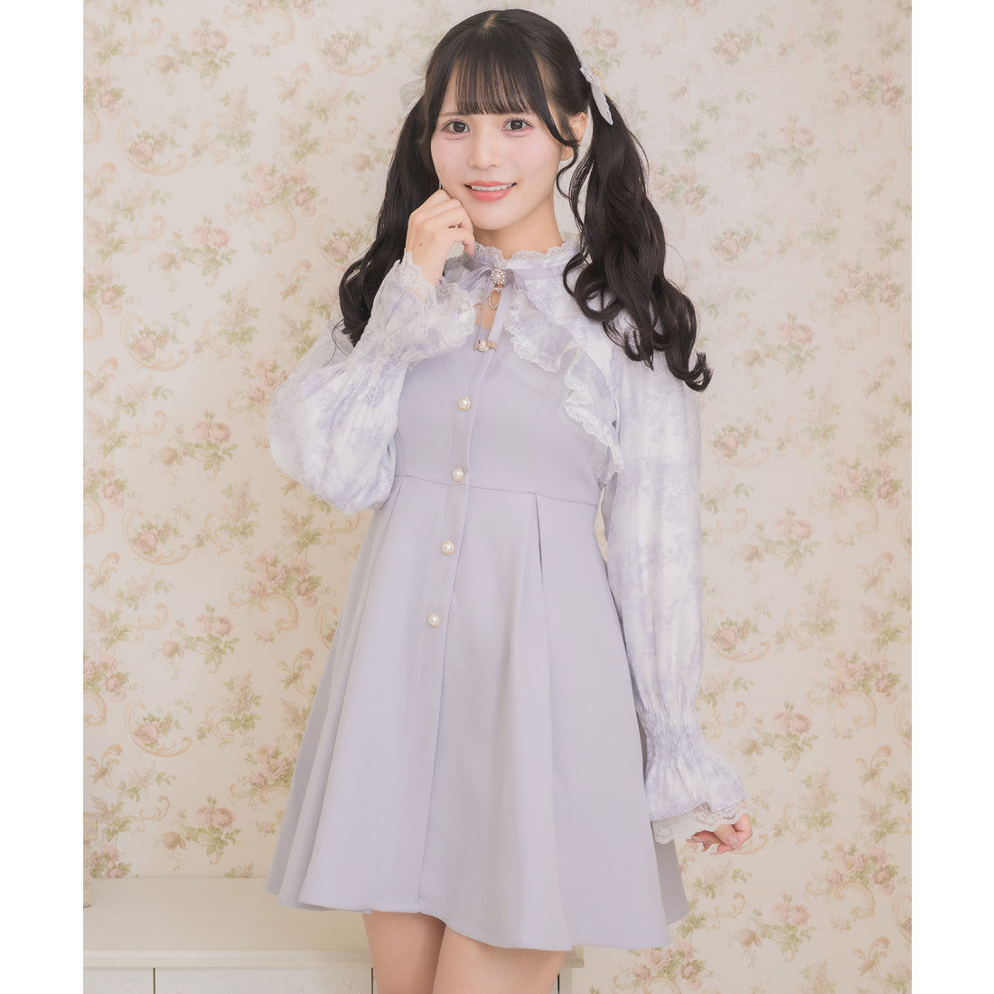 ロジータ ROJITA 花柄シアーラッフルワンピース （ブルー） ブルー