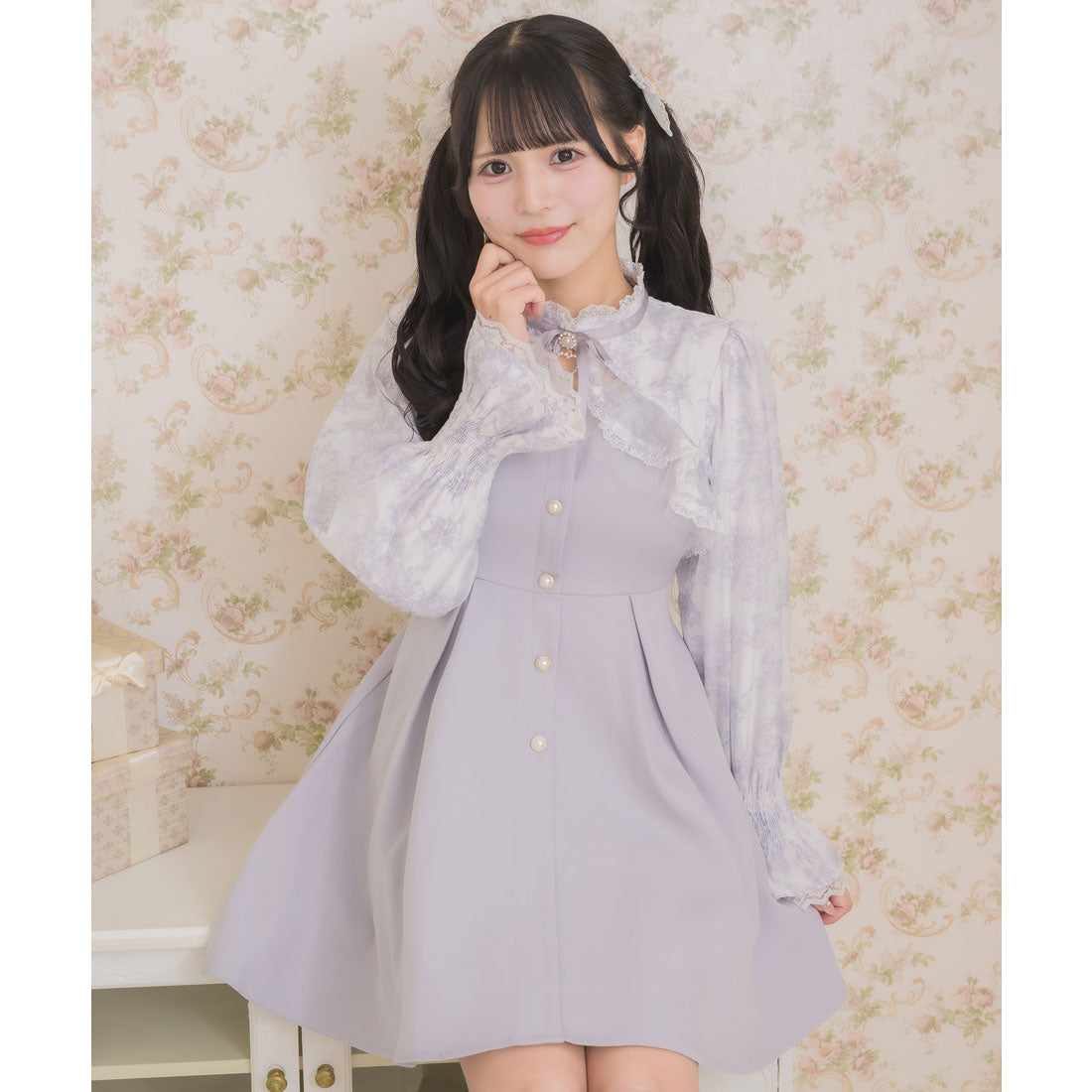 ロジータ ROJITA 花柄シアーラッフルワンピース （ブルー） ブルー