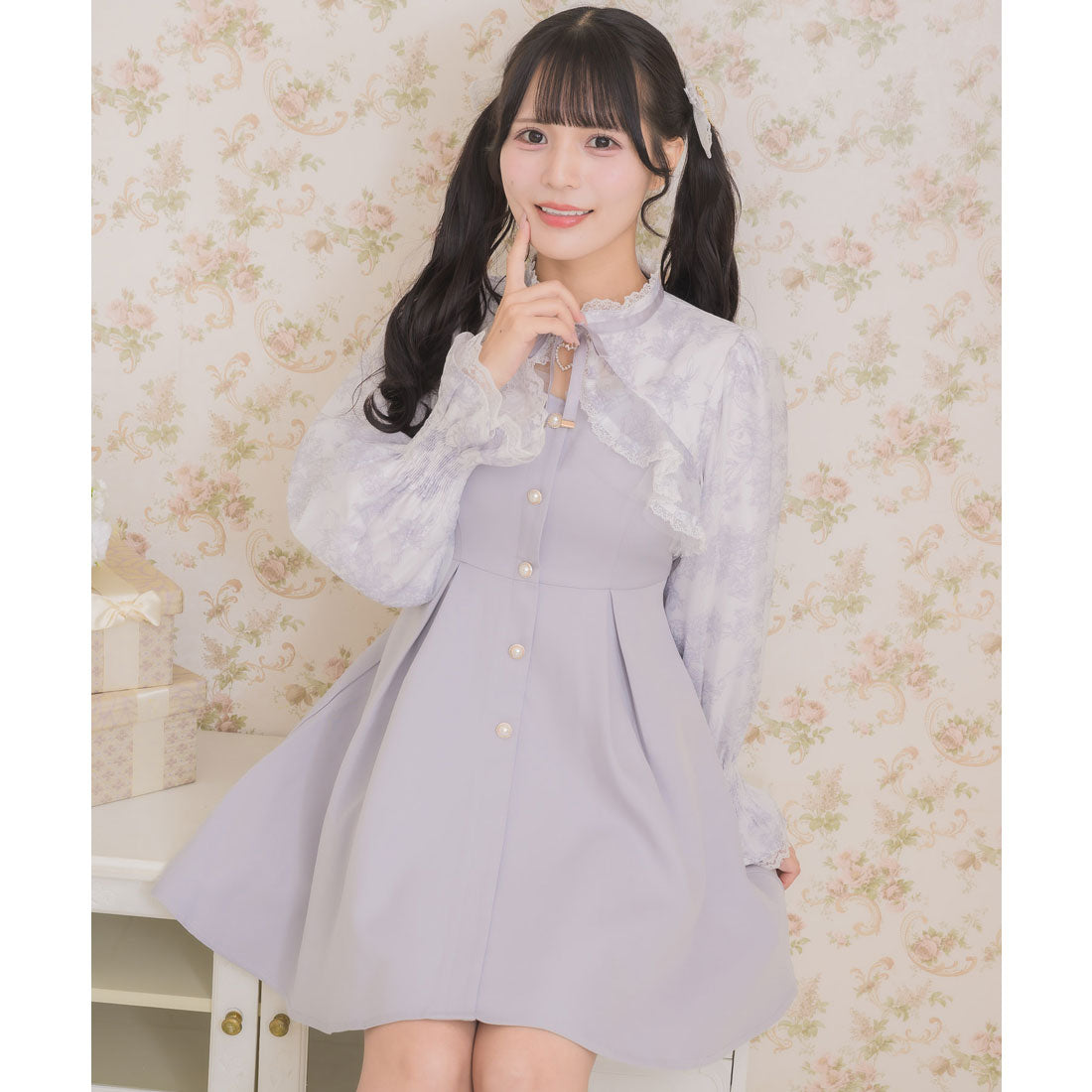 ロジータ ROJITA 花柄シアーラッフルワンピース （ブルー） ブルー