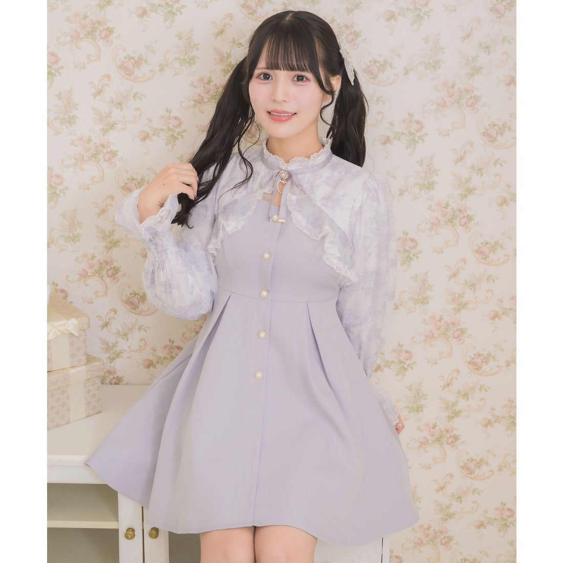 ロジータ ROJITA 花柄シアーラッフルワンピース （ブルー） ブルー