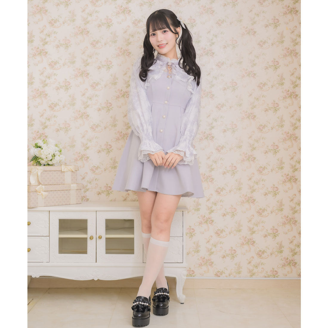 ロジータ ROJITA 花柄シアーラッフルワンピース （ブルー） ブルー