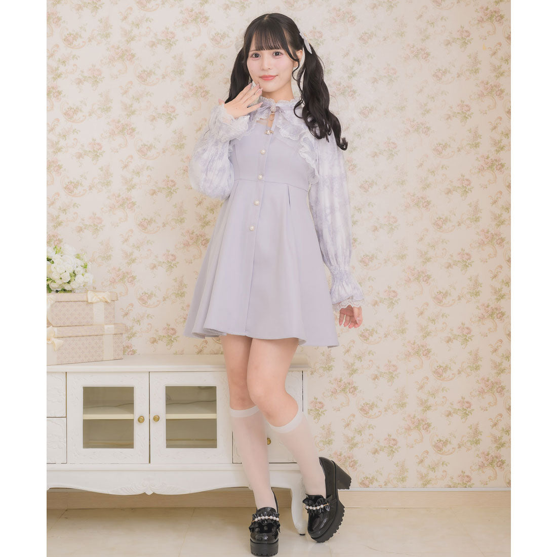 ロジータ ROJITA 花柄シアーラッフルワンピース （ブルー） ブルー