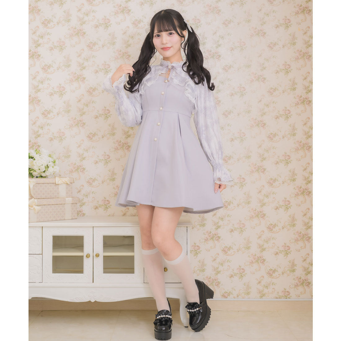 ロジータ ROJITA 花柄シアーラッフルワンピース （ブルー） ブルー