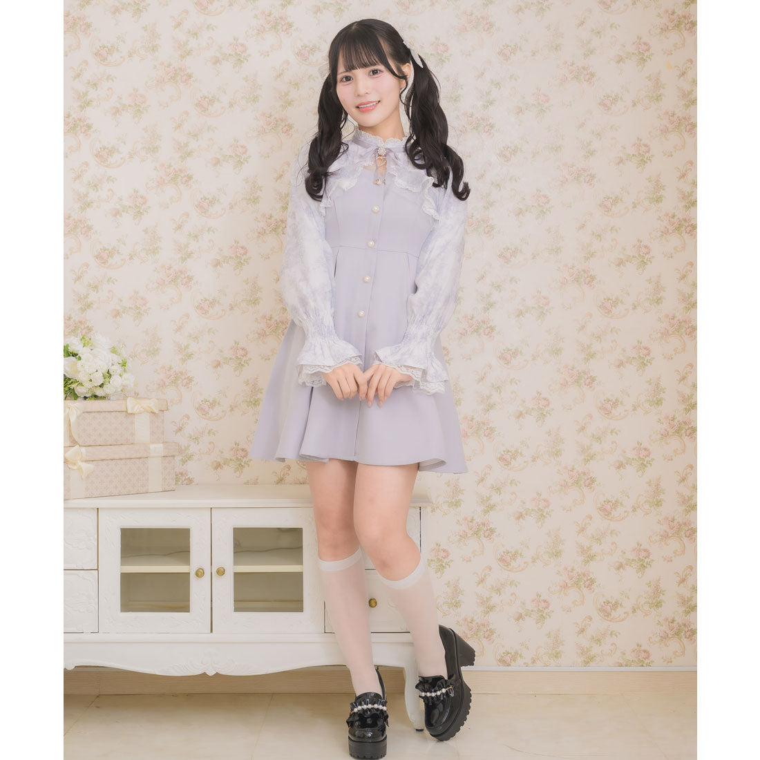 ロジータ ROJITA 花柄シアーラッフルワンピース （ブルー） ブルー