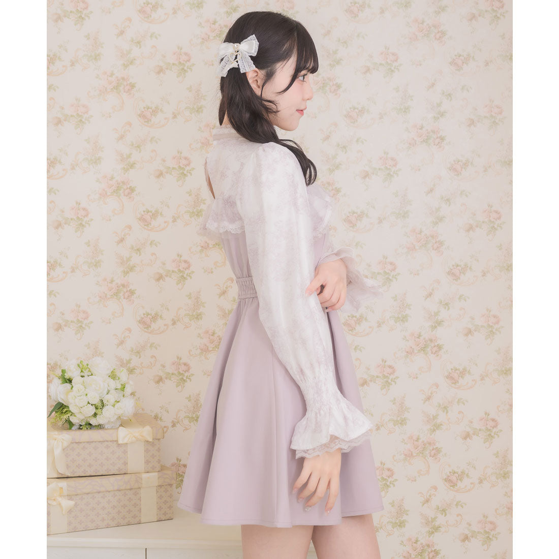 ロジータ ROJITA 花柄シアーラッフルワンピース （ブルー） ブルー