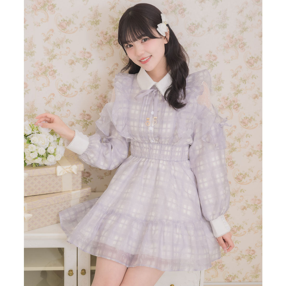 ロジータ ROJITA 花柄チェックミニワンピース （グレー） グレー