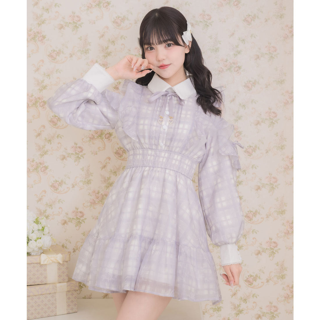 ロジータ ROJITA 花柄チェックミニワンピース （グレー） グレー