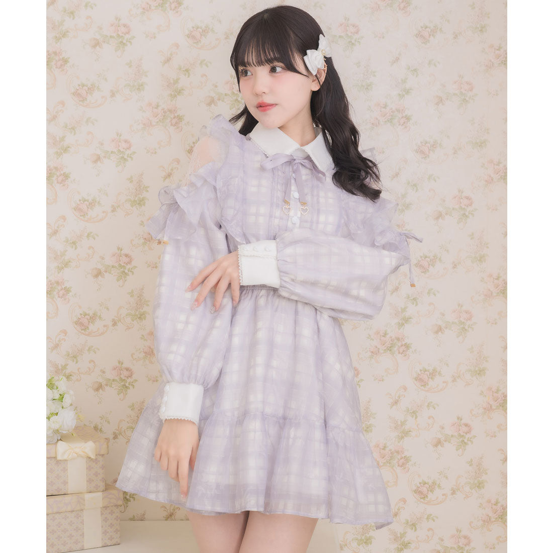 ロジータ ROJITA 花柄チェックミニワンピース （グレー） グレー